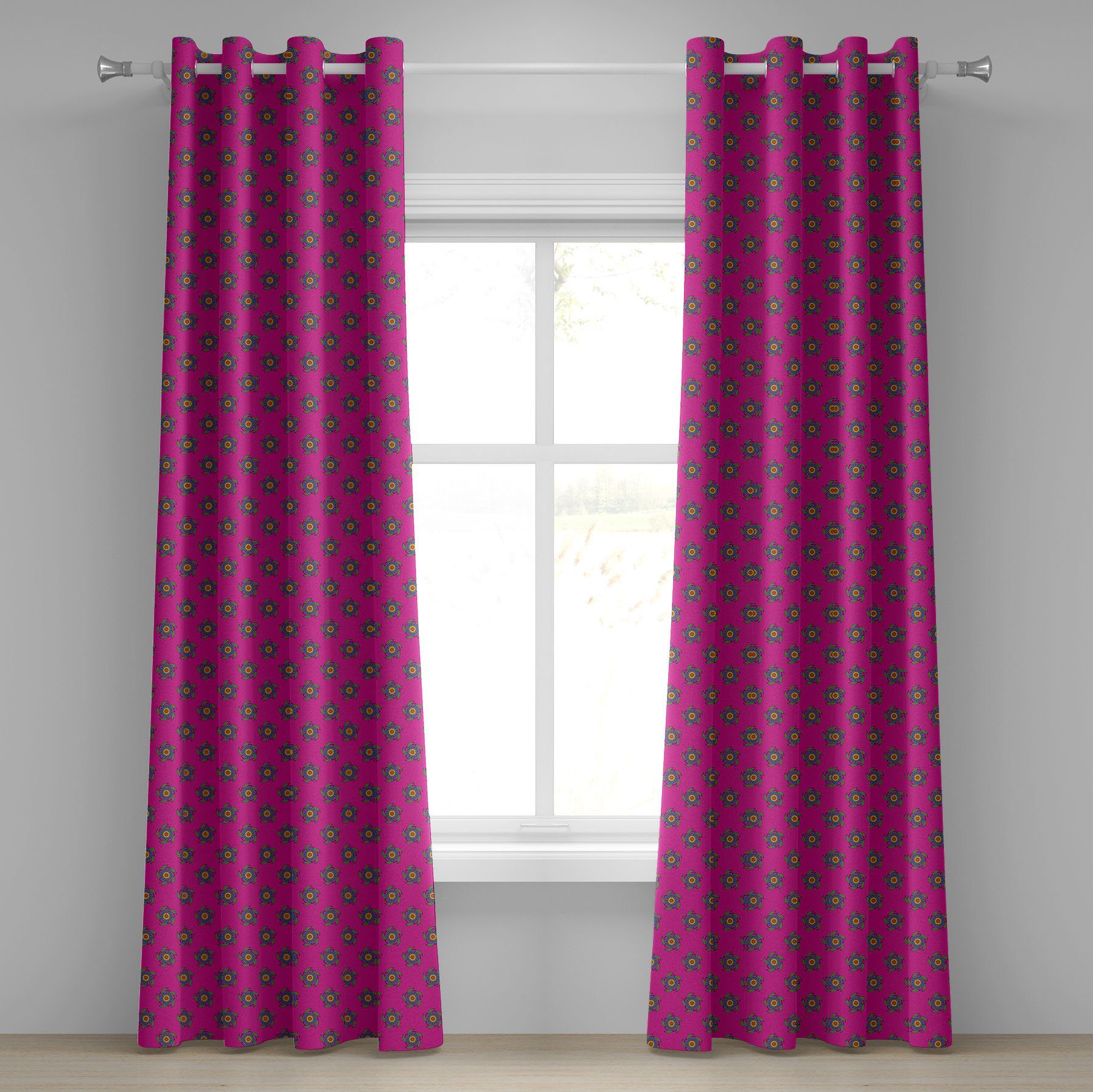 Gardine Dekorative 2-Panel-Fenstervorhänge für Schlafzimmer Wohnzimmer, Abakuhaus, Hot Pink Windmühle Scheinen Blumen