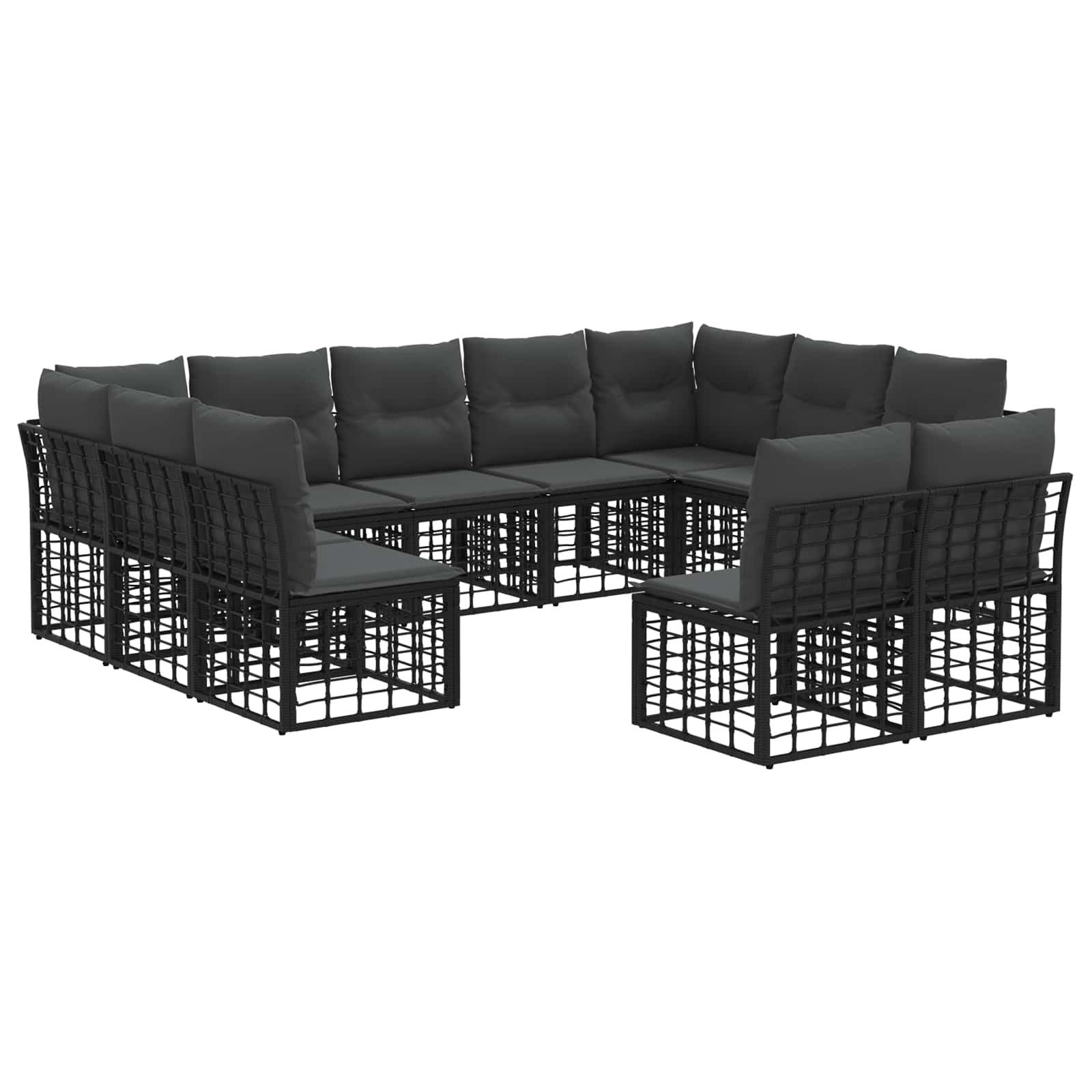 vidaXL Gartenlounge-Set Outdoor-Sofagarnitur 11 pcs Schwarz und Dunkelgrau Polyester, (11-tlg)