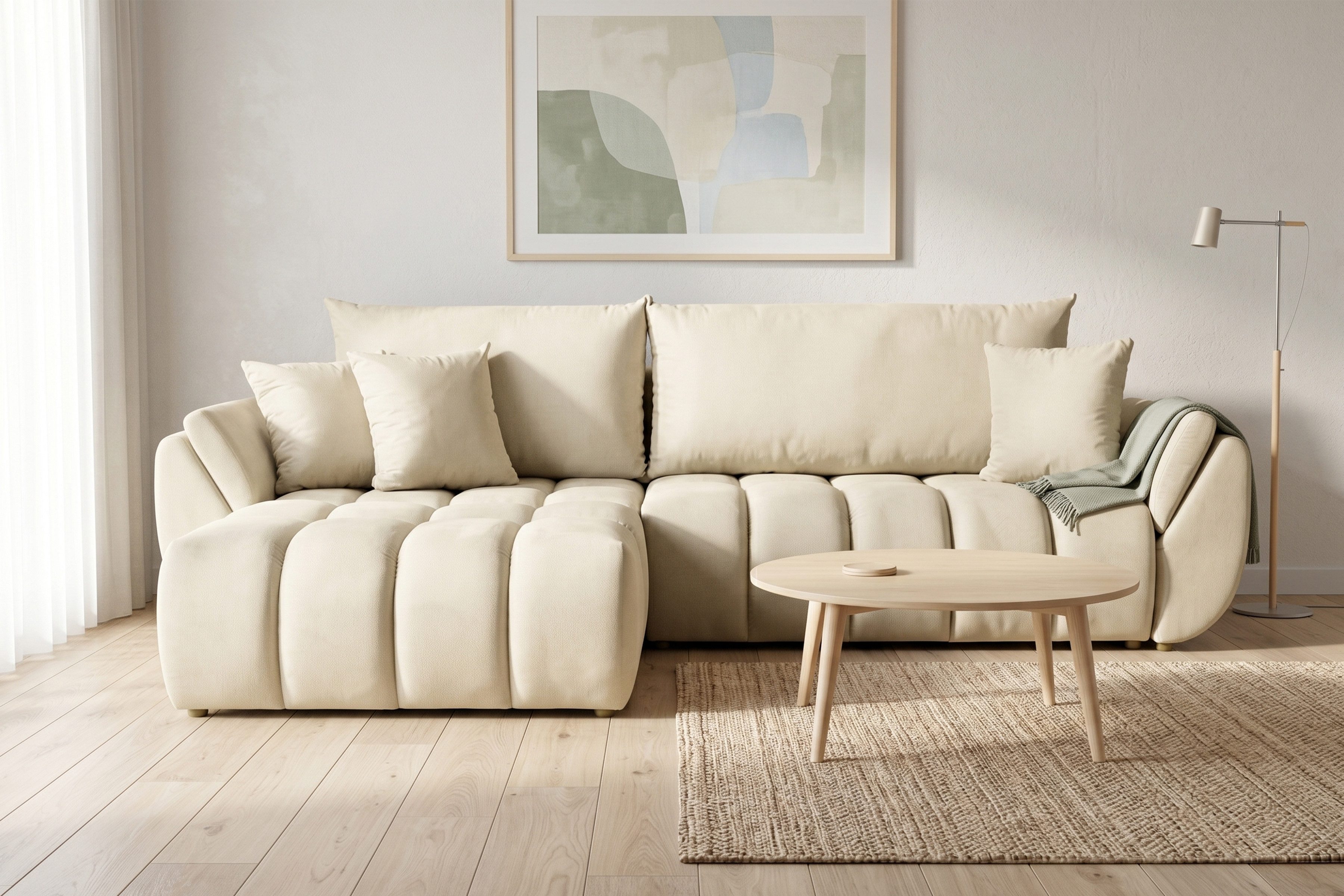 yourhouse24 Ecksofa OTTO L-Form Couch, Velours-Stoff, mit Bettfunktion & Bettkasten, Seite universal