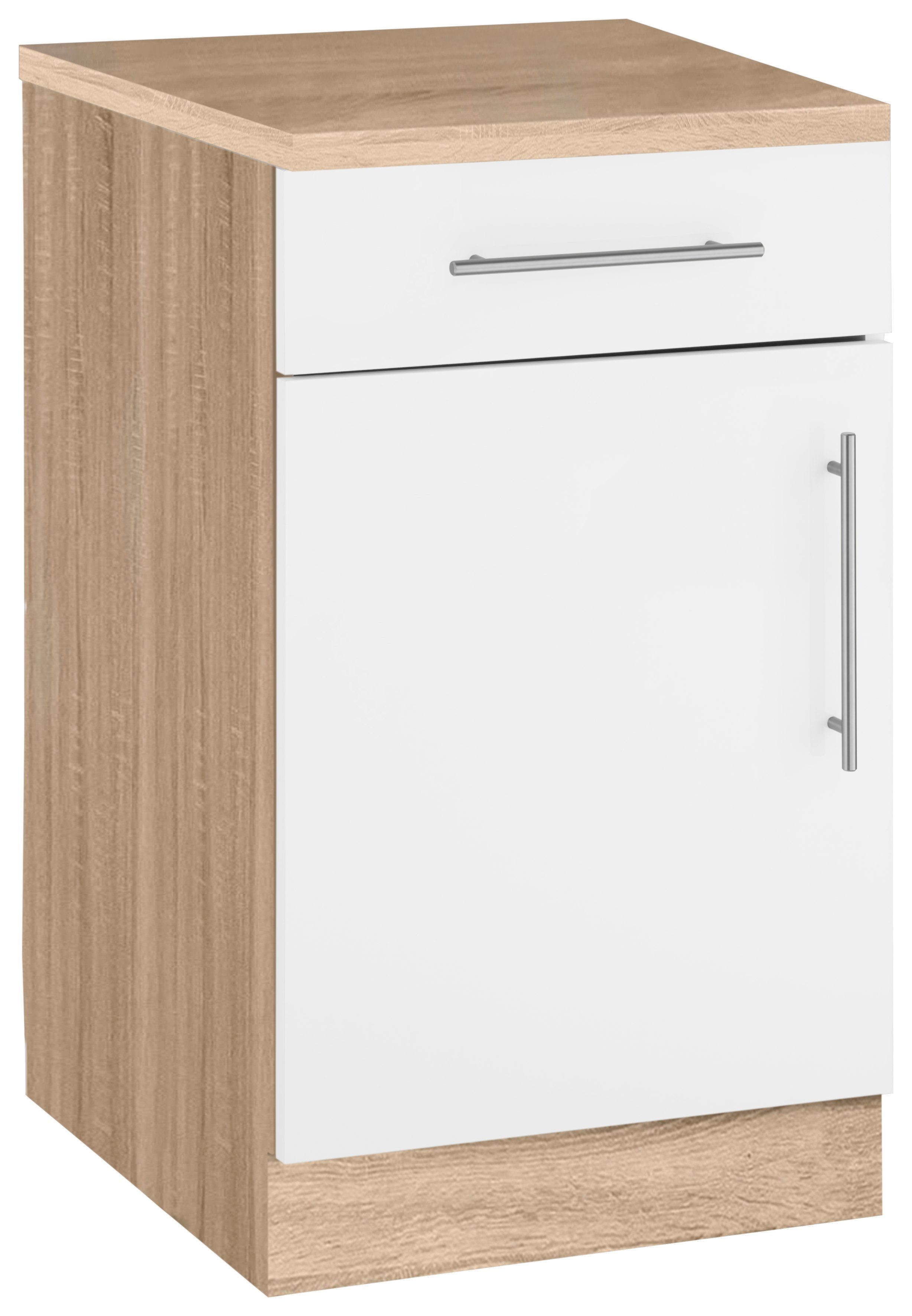 wiho Küchen Unterschrank Cali 50 cm breit Front: Weiß matt, Korpus und Arbeitsplatte: Sonoma eichefarben | Eichefarben