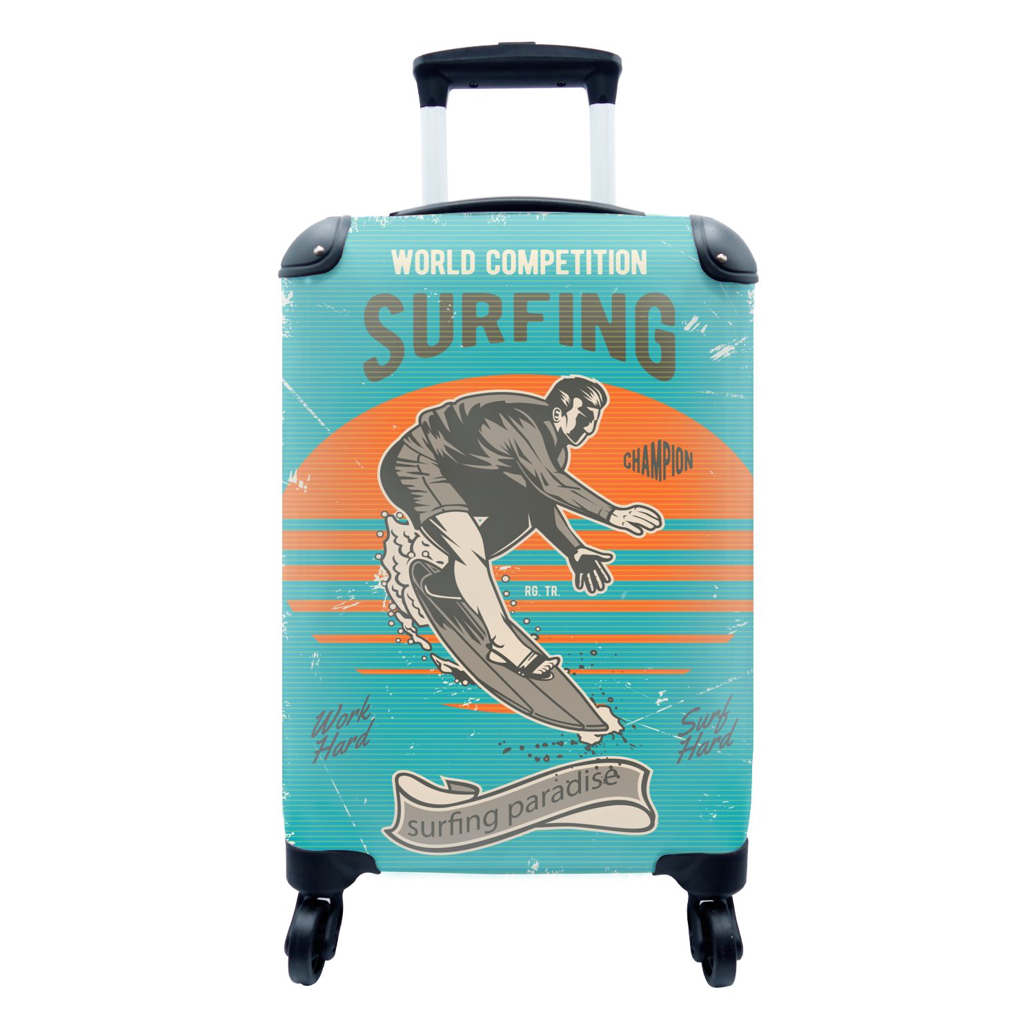 MuchoWow Handgepäckkoffer Vintage - Surfen - Surfbrett, 4 Rollen, Reisetasche mit rollen, Handgepäck für Ferien, Trolley, Reisekoffer