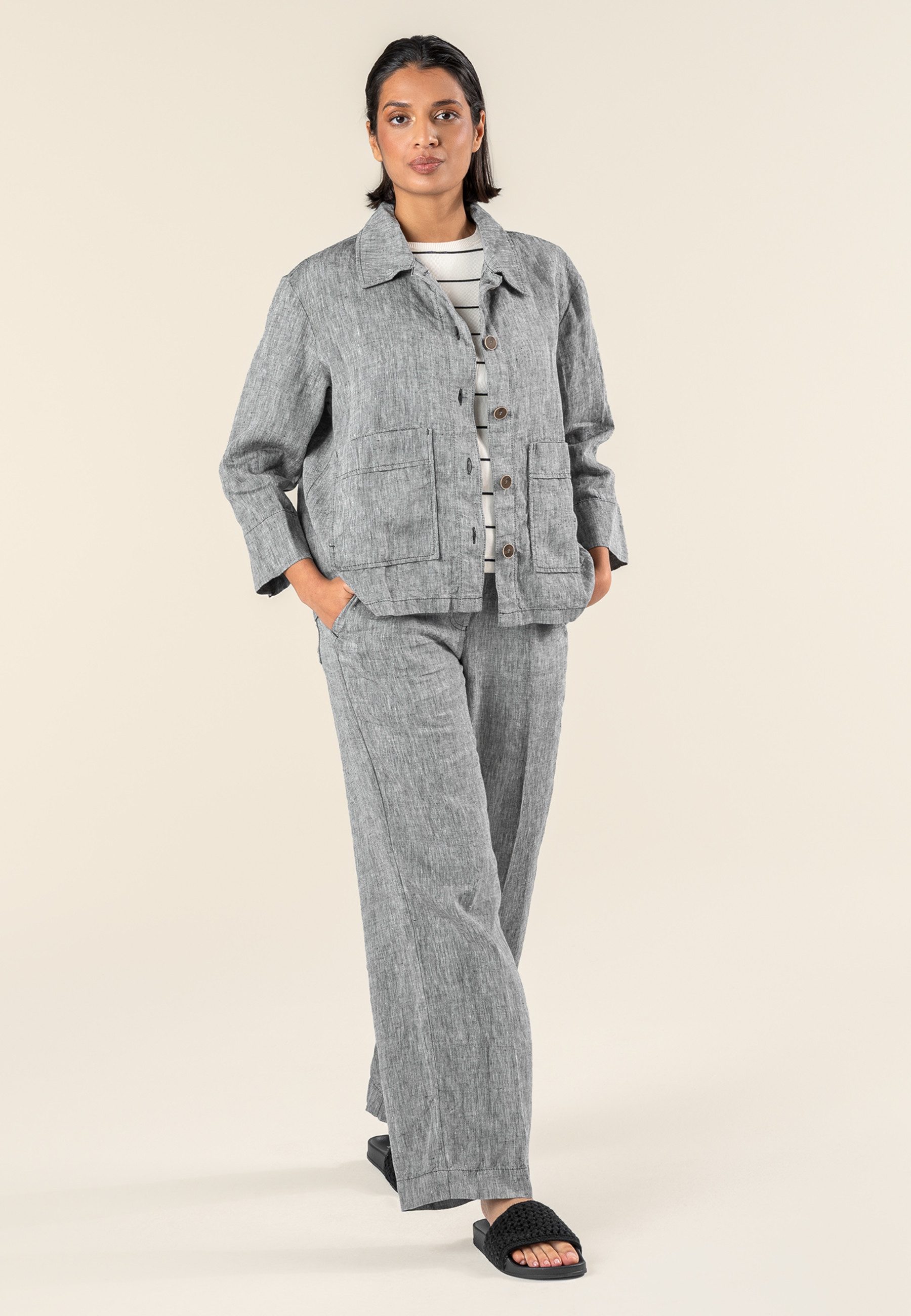 LIVING CRAFTS Strickjacke ONYX Leichte Sommerjacke aus reinem, ungefüttertem Leinenstoff – Bild 5 von 5