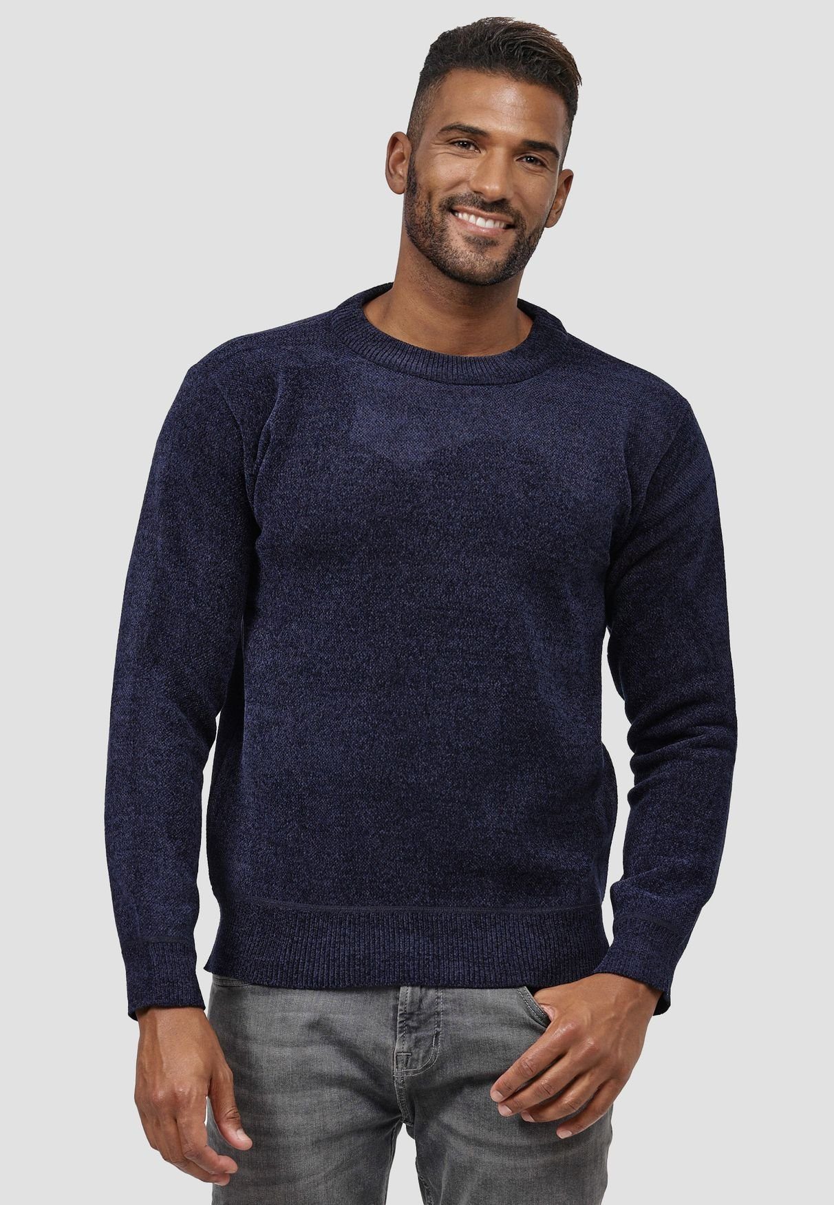 Max Men Strickpullover Einfarbiger Strick Pullover Basic Longsleeve Sweater (1-tlg) 3799 in Dunkelblau