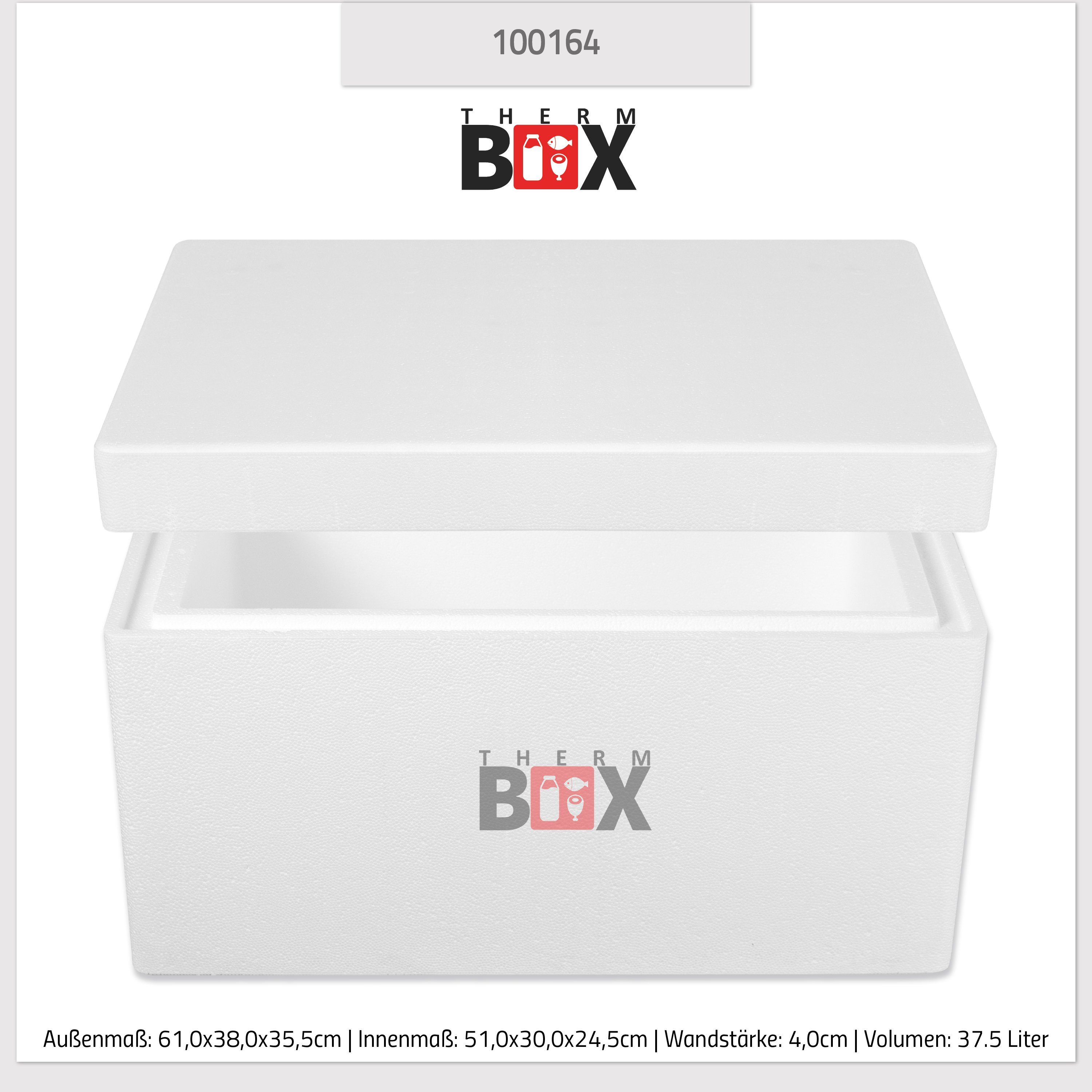 37W Wiederverwendbar Box Warmhaltebox 37,5L, 0-tlg., Thermobox Kühlbox Isolierbox THERM-BOX Styroporbox Thermobehälter Styropor-Verdichtet, 51x30x24cm Innen: Karton), (1, mit im Wand: Deckel 4cm