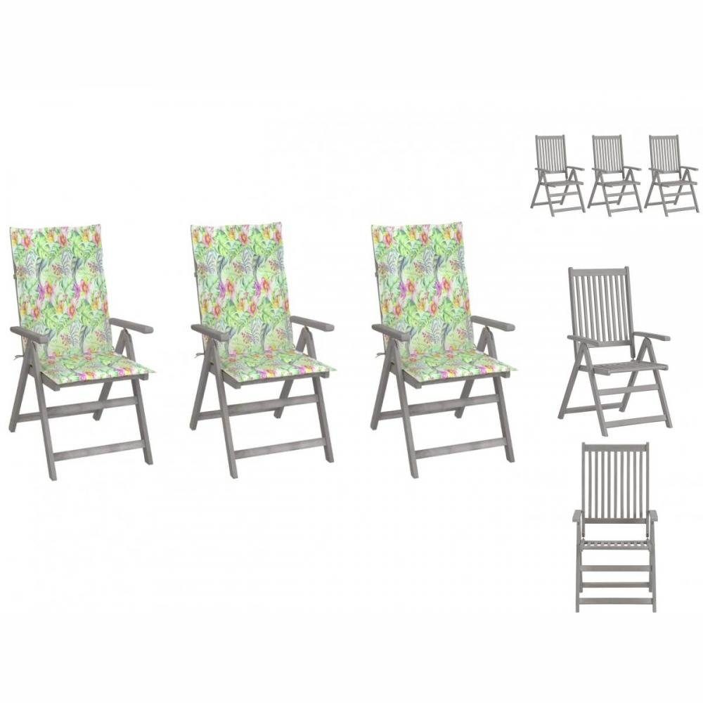 vidaXL Gartenstuhl Verstellbare Gartenstühle 3 Stk Holz Akazie Auflagen Massivholz mit
