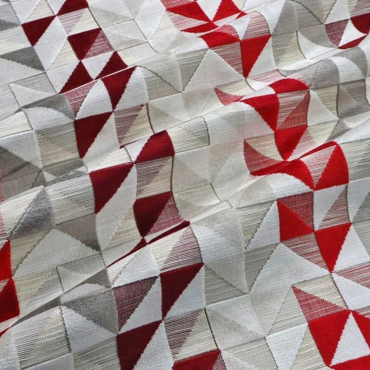 Thumbnail - Stofferia Stoff Polsterstoff Samt Jacquard Cubage Rot, Breite 140 cm, Meterware