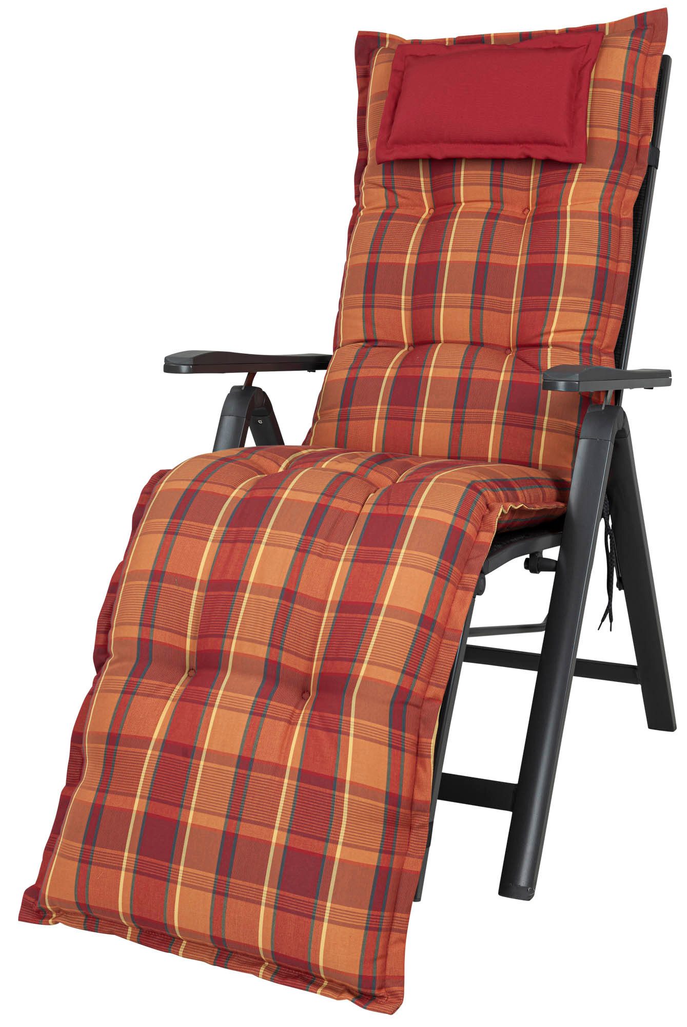 KETTtex Sesselauflage Relaxliege Rom 2136 orange-rot kariert 175x50x9 cm KETTtex