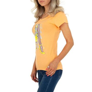Ital-Design T-Shirt Damen Freizeit Print Stretch T-Shirt in Orange