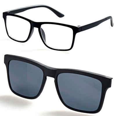 HAC24 Lesebrille Lesehilfe Herren Brille Sehhilfe Sonnenschutz Sonnenbrille, mit Sonnenclip Schwarz 1,5-3,5 Dioptrien
