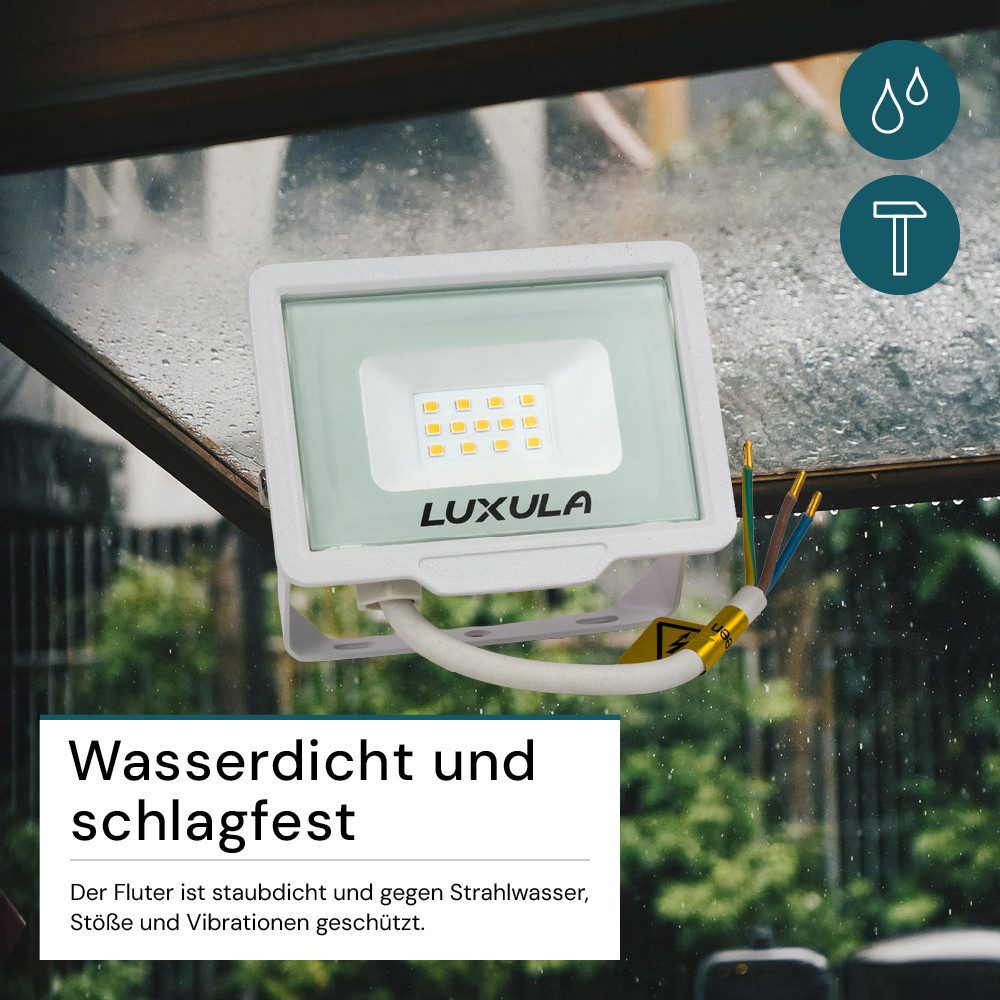 LUXULA LED Flutlichtstrahler LUXULA LED Fluter 10 W 4000 K Neutralweiß Weiß, LED fest integriert, Neutralweiß