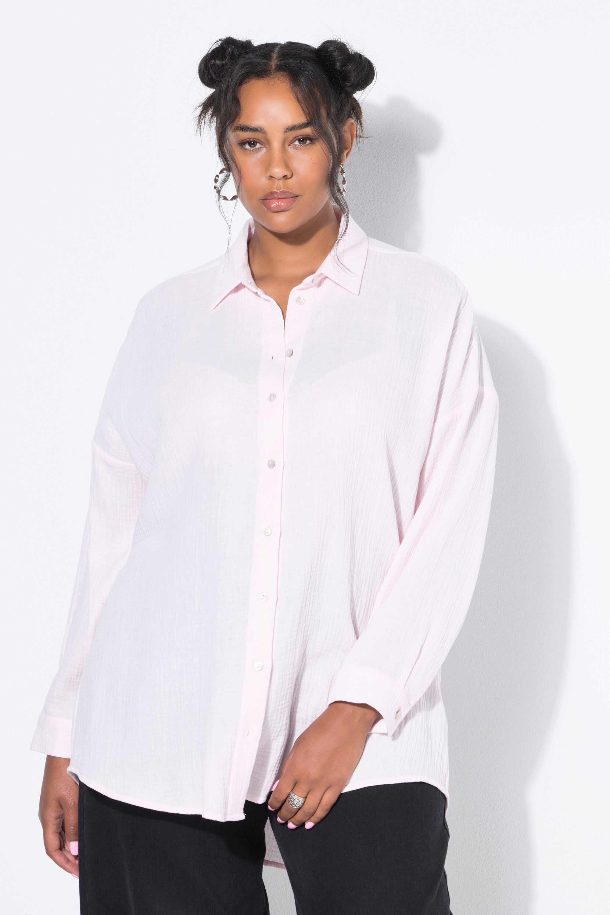 Studio Untold Hemdbluse Musselin Bluse oversized Hemdkragen Langarm günstig online kaufen