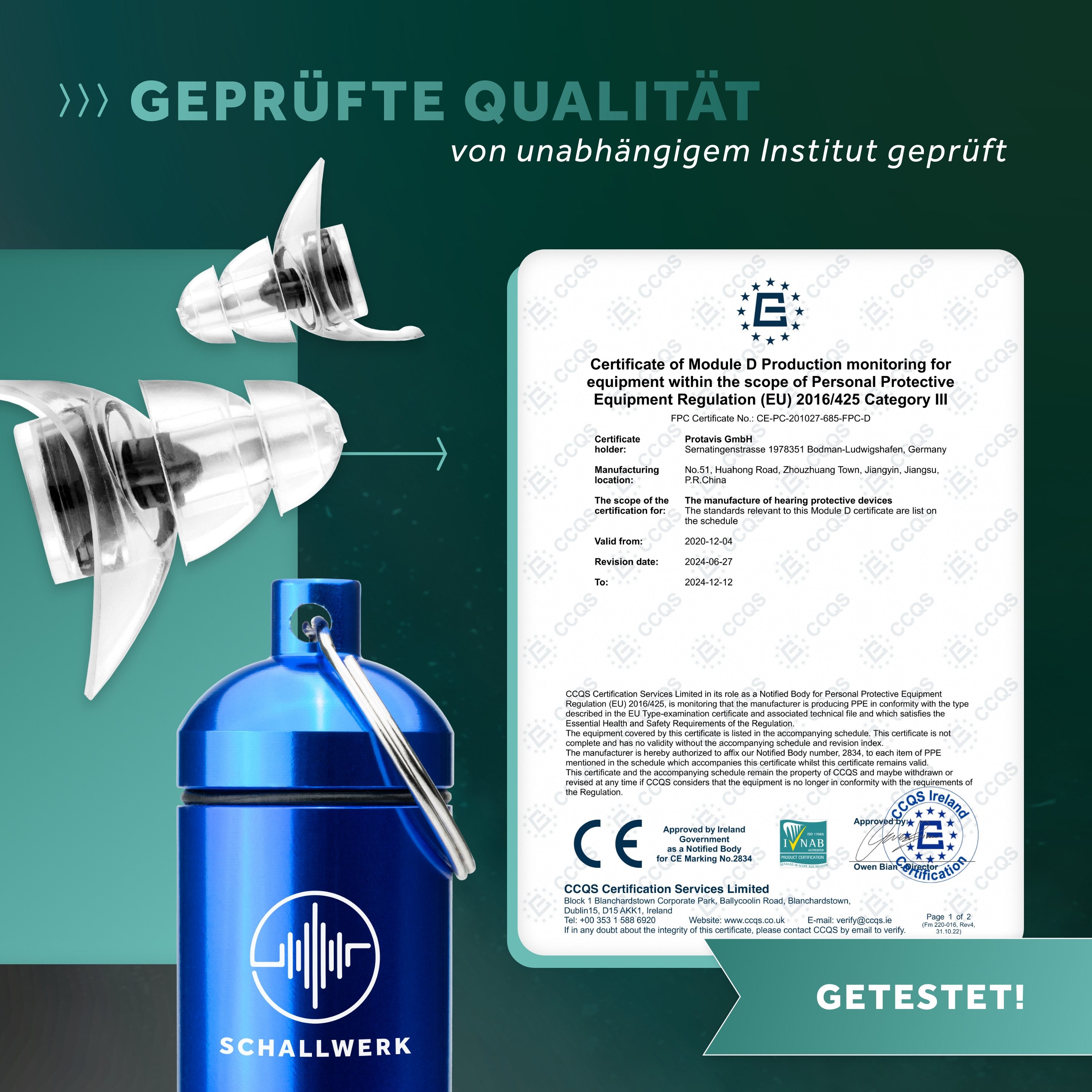 Schallwerk Gehörschutzstöpsel Strong+ Daily Ohrstöpsel dämpfen Lärm & erhalten Tonqualität, Ohrenstöpsel transparent mit Aufbewahrungsdose