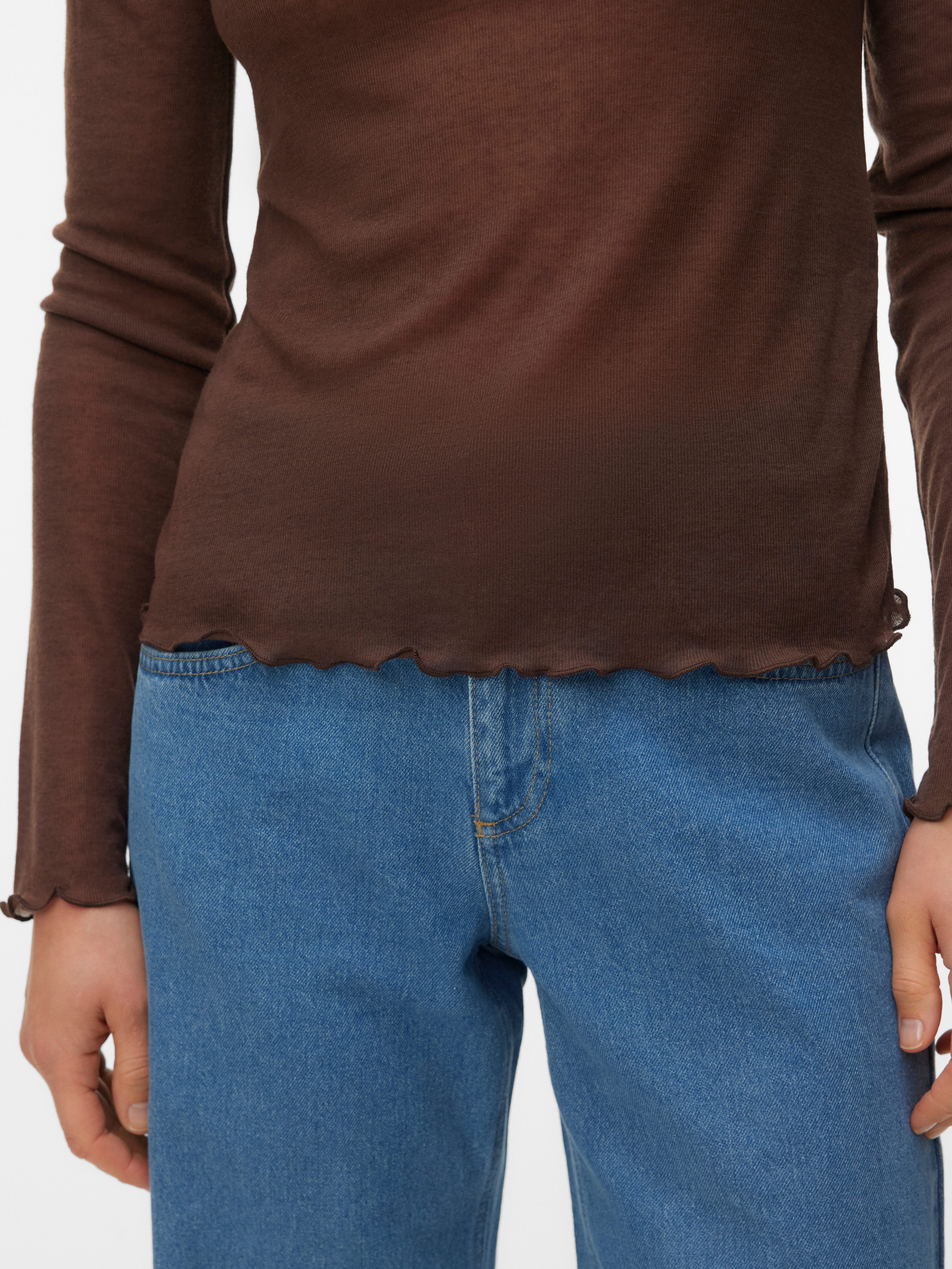 Vero Moda Langarmshirt VMARIEL LS TOP JRS NOOS Materialmix, gewellter Saum