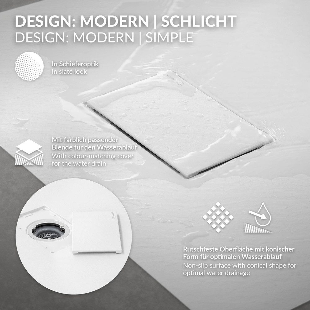 LuxeBath Duschwanne Duschtasse Brausetasse mit Ablaufgarnitur und Anti-Rutsch-Oberfläche, Quadratische Brausewanne 80x80cm mit Siphon Weiß H:30 mm extra flache