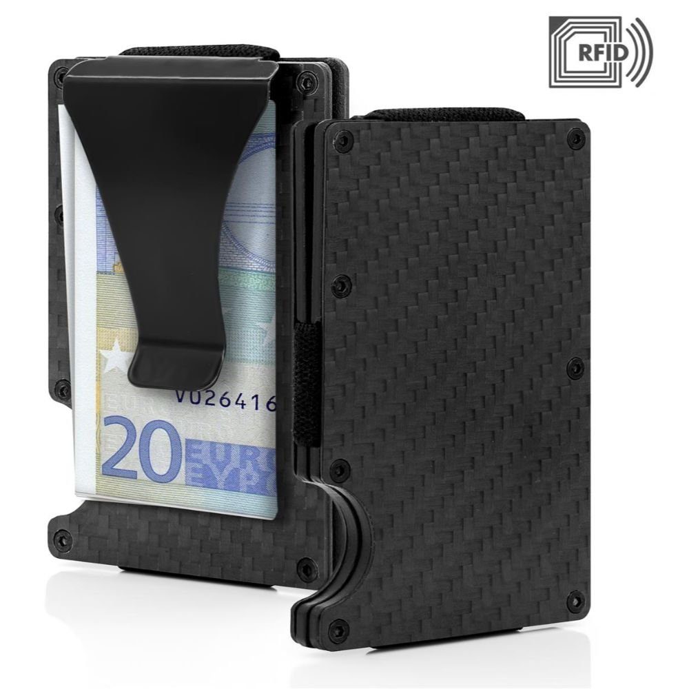 Geldbörse Kreditkartenetui RFID Kartenetui Carbon für Damen und Herren Schwarz 