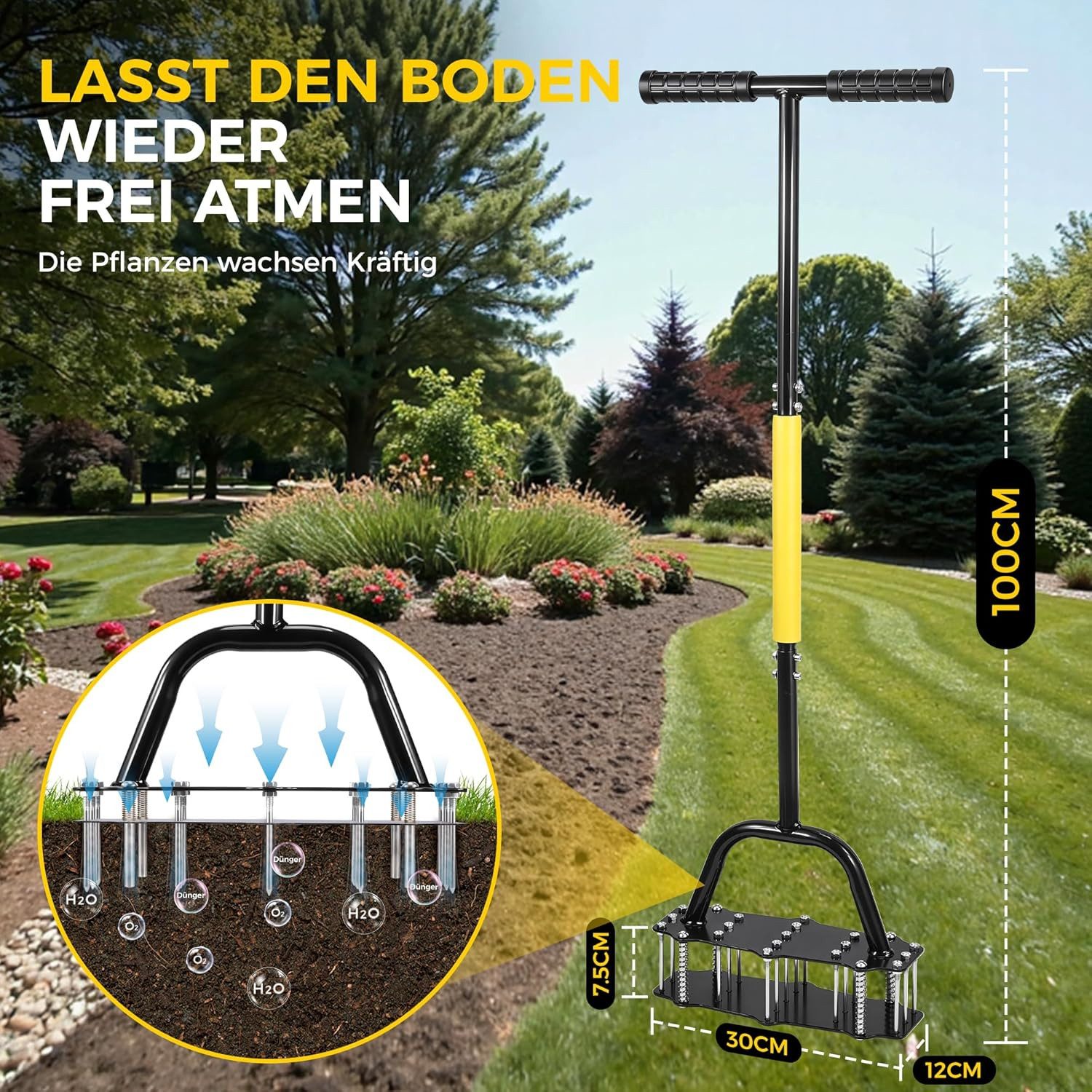 Fyrove Vertikutierer Rasenlüfter Vertikutierer und Aerifizierer für die Rasenbelüftung, (Innovative Aerifiziergabel Langstielige Boden Aerifiziergabel, Hochwert – Bild 5 von 5