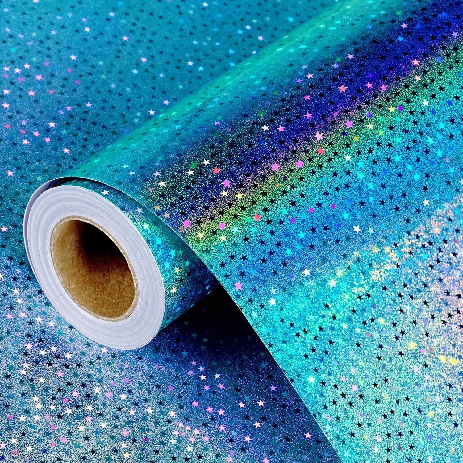 LuxusKollektion Geschenkpapier Geschenkpapier Blau Holografisch Sterne 43CM X 10M