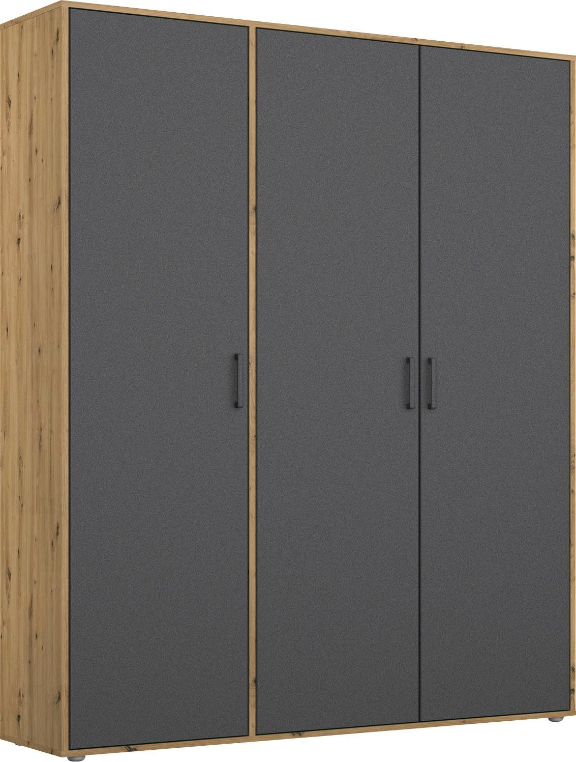 rauch Drehtürenschrank Voyager Schrank Wäscheschrank Kleiderschrank Garderobe mit modernen Griffen in Graumetallic TOPSELLER