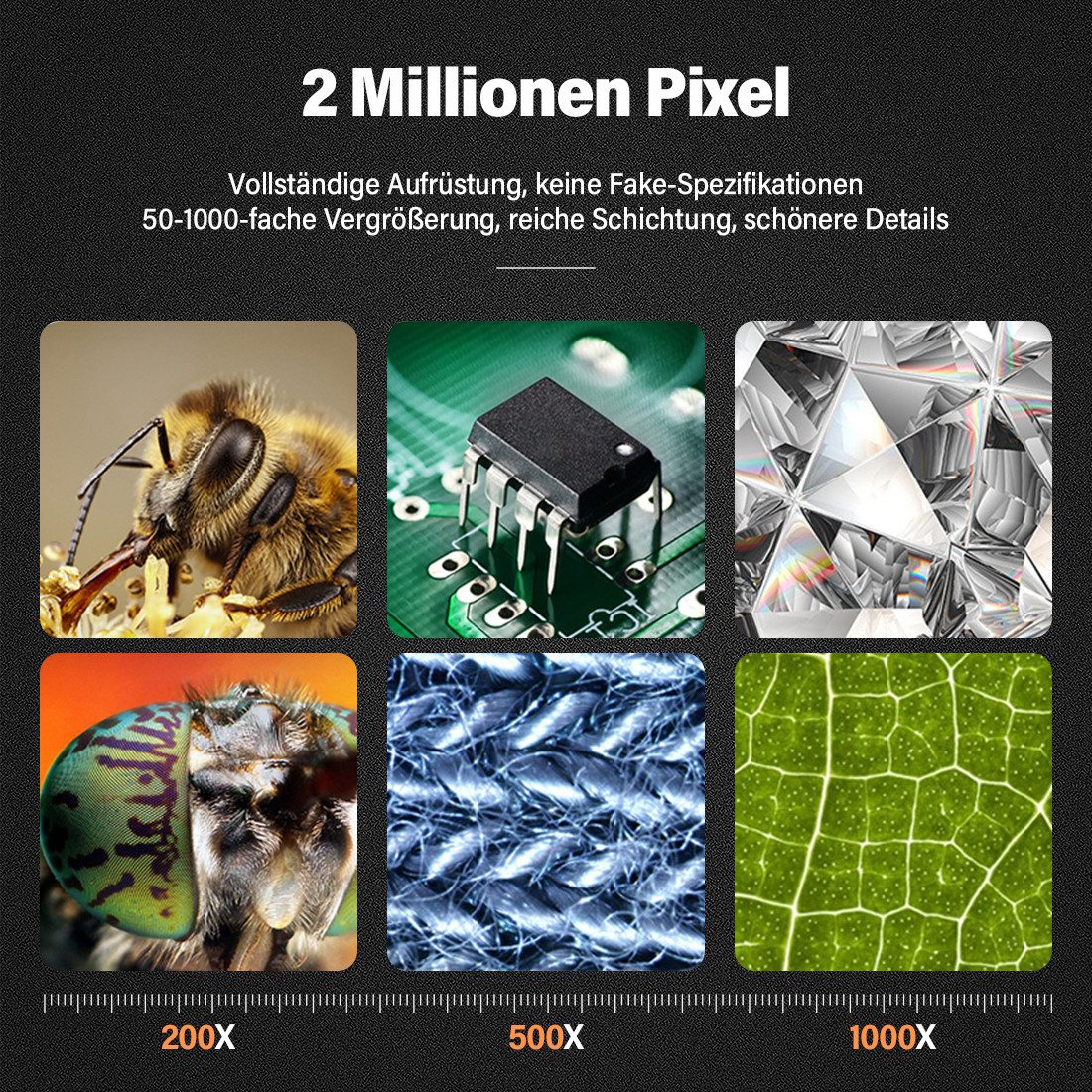 ANYSUN LCD Handmikroskope 50–1000x Mikroskop, Digitalmikroskop, LED, USB Digitalmikroskop (50x-1000x, 4,3-Zoll 1080P USB Mikroskop mit 8 einstellbaren LED Licht)