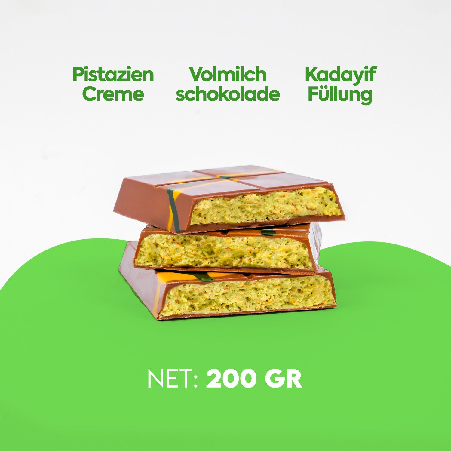 We_Natur Schokolade Dubai Style Schokolade mit knusprigen Kadayif-Teigfäden Pistazie, 200 g