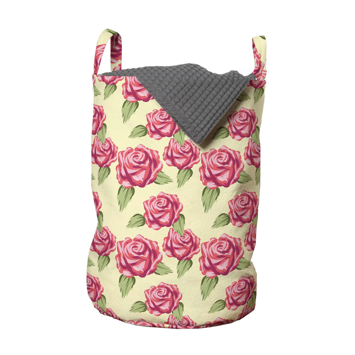 Kordelzugverschluss Wäschekorb mit Rose für Abakuhaus Konzept Wäschesäckchen Griffen Waschsalons, Weiche Blumen Romantische