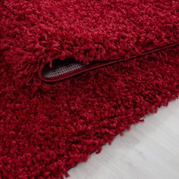 Teppich Unicolor - Einfarbig, Teppium, Rund, Höhe: 30 mm, Teppich Wohnzimmer Shaggy Einfarbig Rot Modern Flauschig Weiche