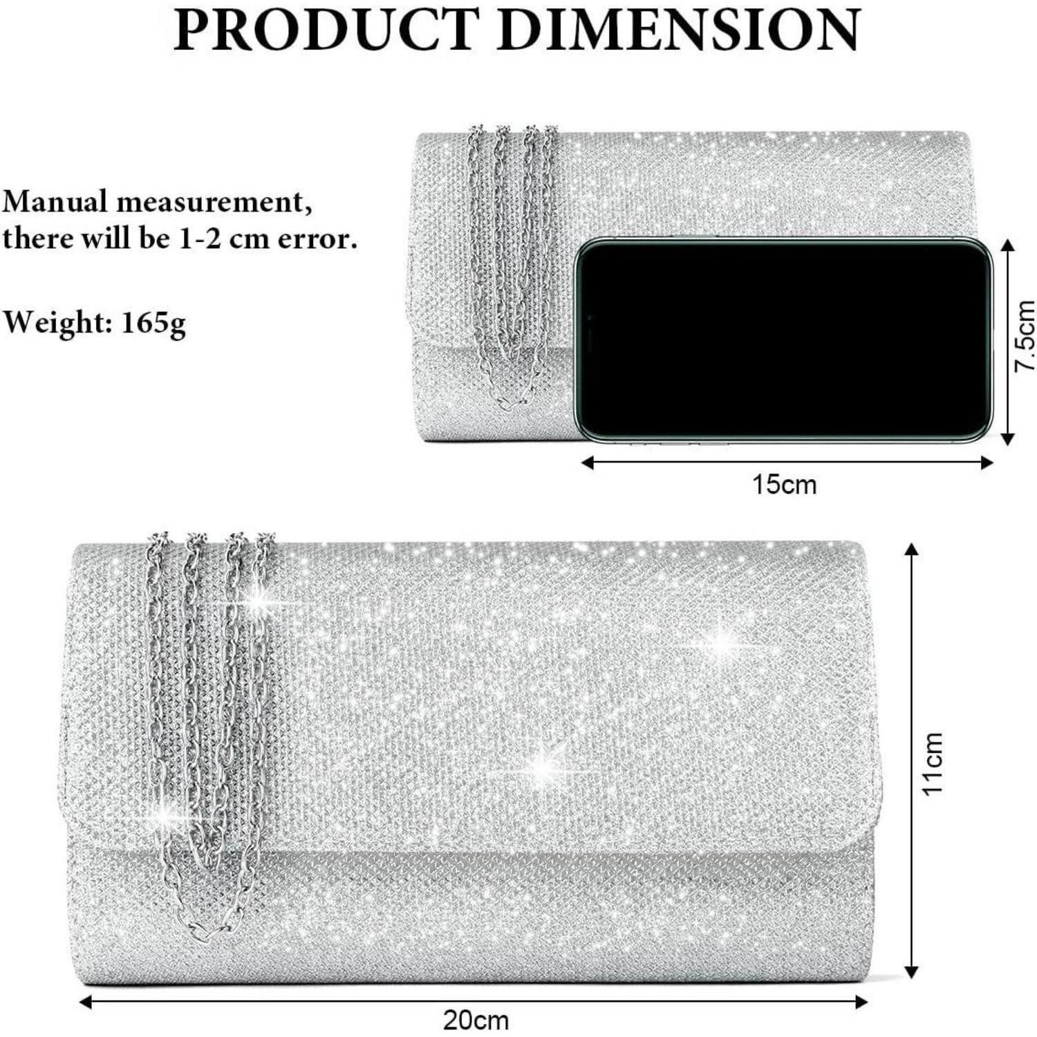 LuxusKollektion Abendtasche Kettentasche Clutch Damen Glitzer Abendtasche Hochzeit Silber A
