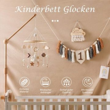 Fivejoy Windspiel Mobile babybett,Mit Gehäkelten Sternen Windspiele für Babybett, Anhänger Bettglocke