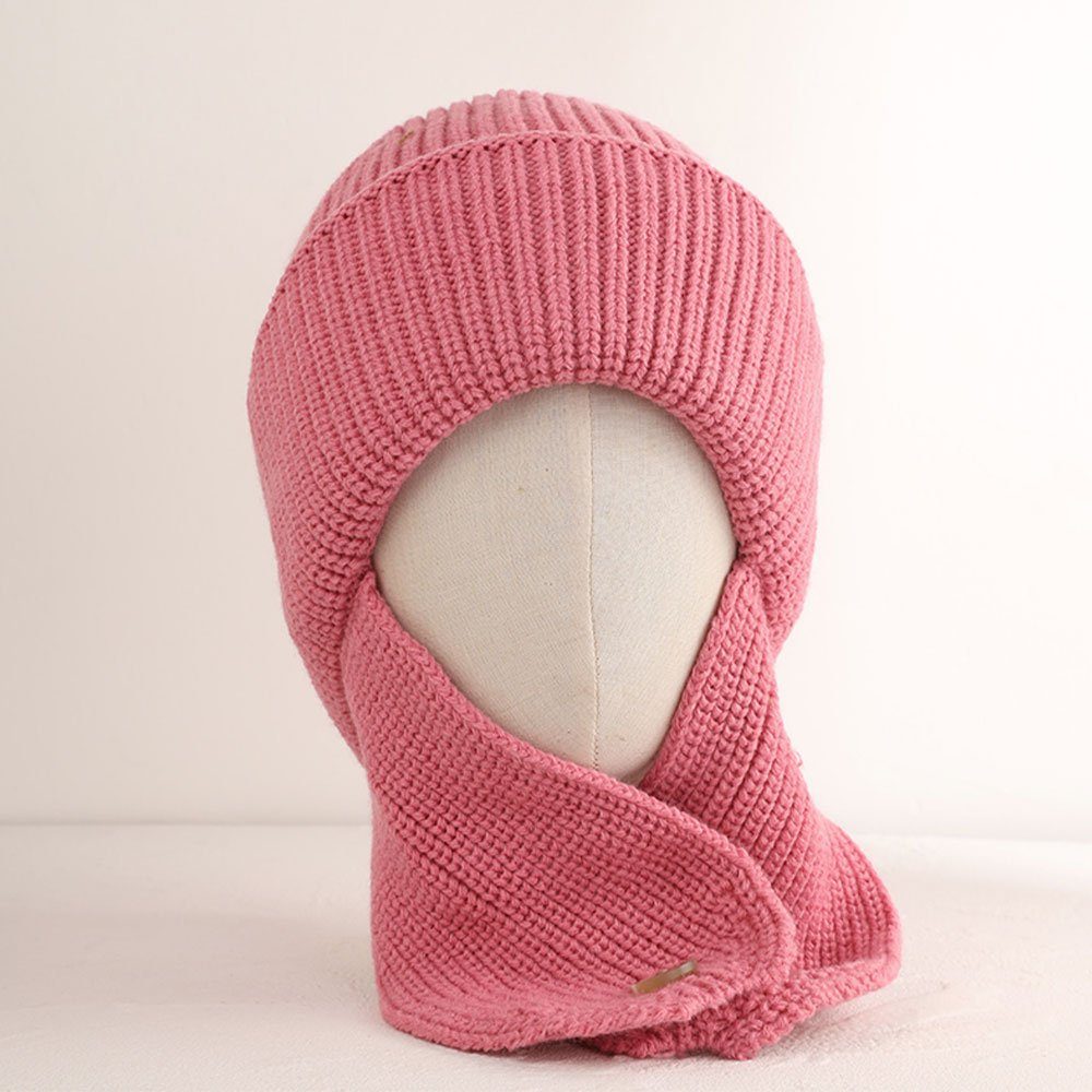 AUzzO~ Strickmütze Strickmütze Wintermütze unifarben und stilvoll Warm Damen-Strickmütze Rosa