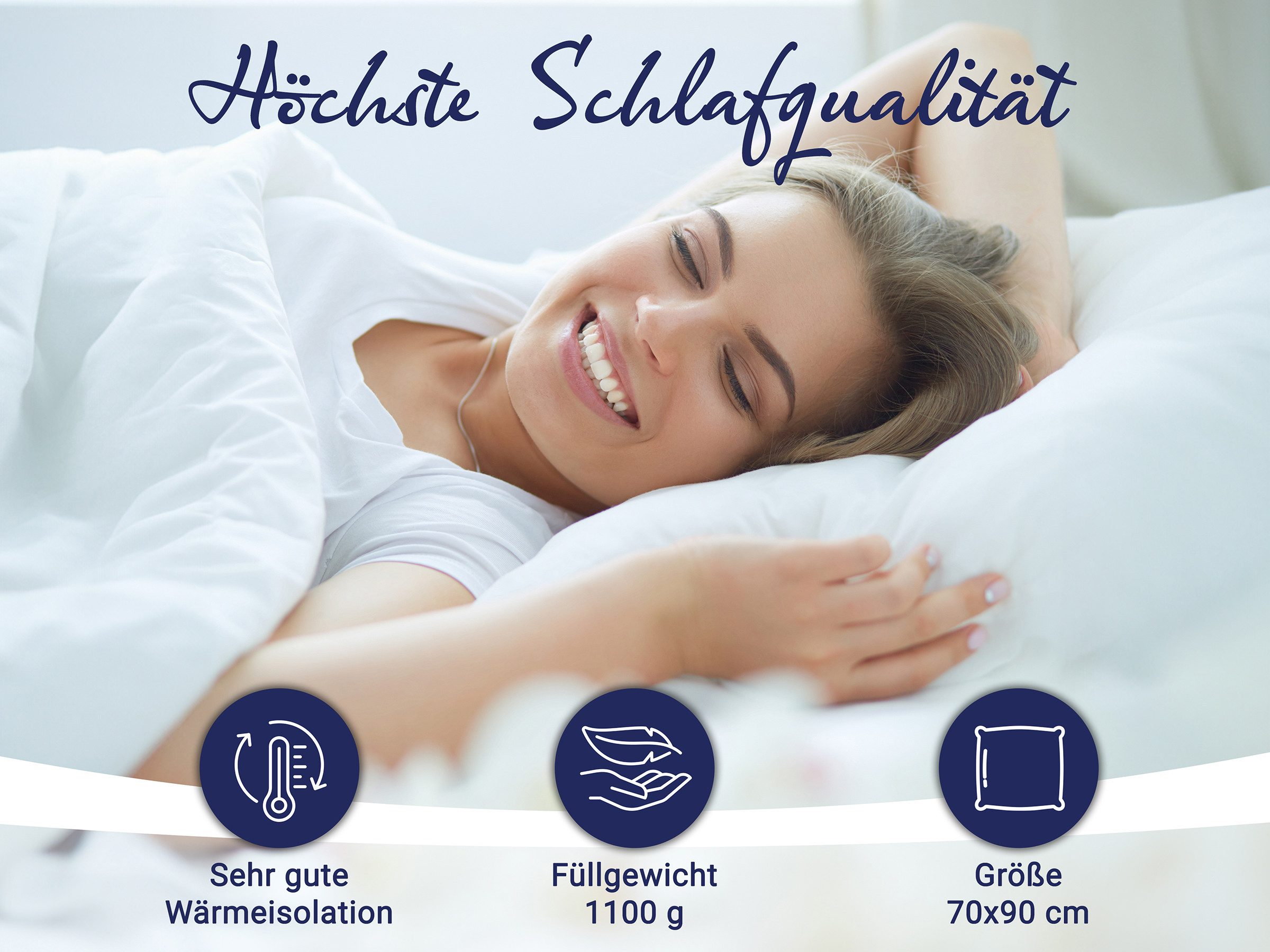 ZOLLNER Kopfkissen, Füllung: 80% Feder, 20% Daunen, Seitenschläfer, Rückenschläfer, Bauchschläfer, 70 x 90 cm, 80% Federn, 20% Daunen, vom Hotelwäschespezialisten, weich
