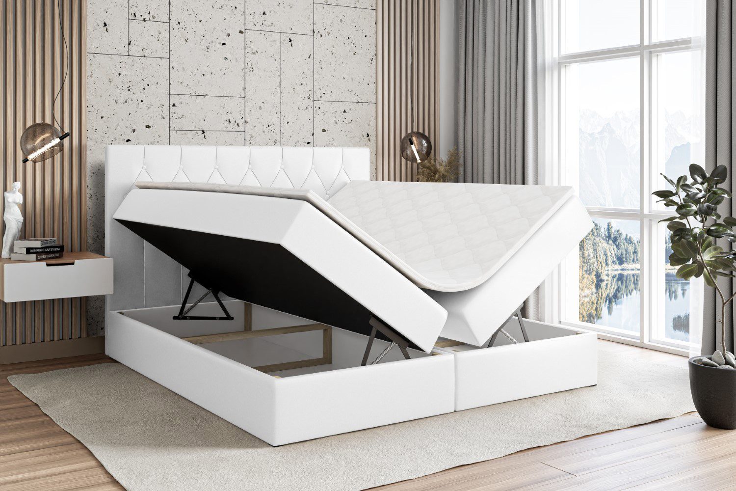 ALTDECOR Boxbett VELANTO-BZ (mit Matratze Lattenrost Topper Polsterbett mit Bettkasten Doppelbett), H4 Multipocket / H3 Bonellfederung, Springboxbett Boxspringbett