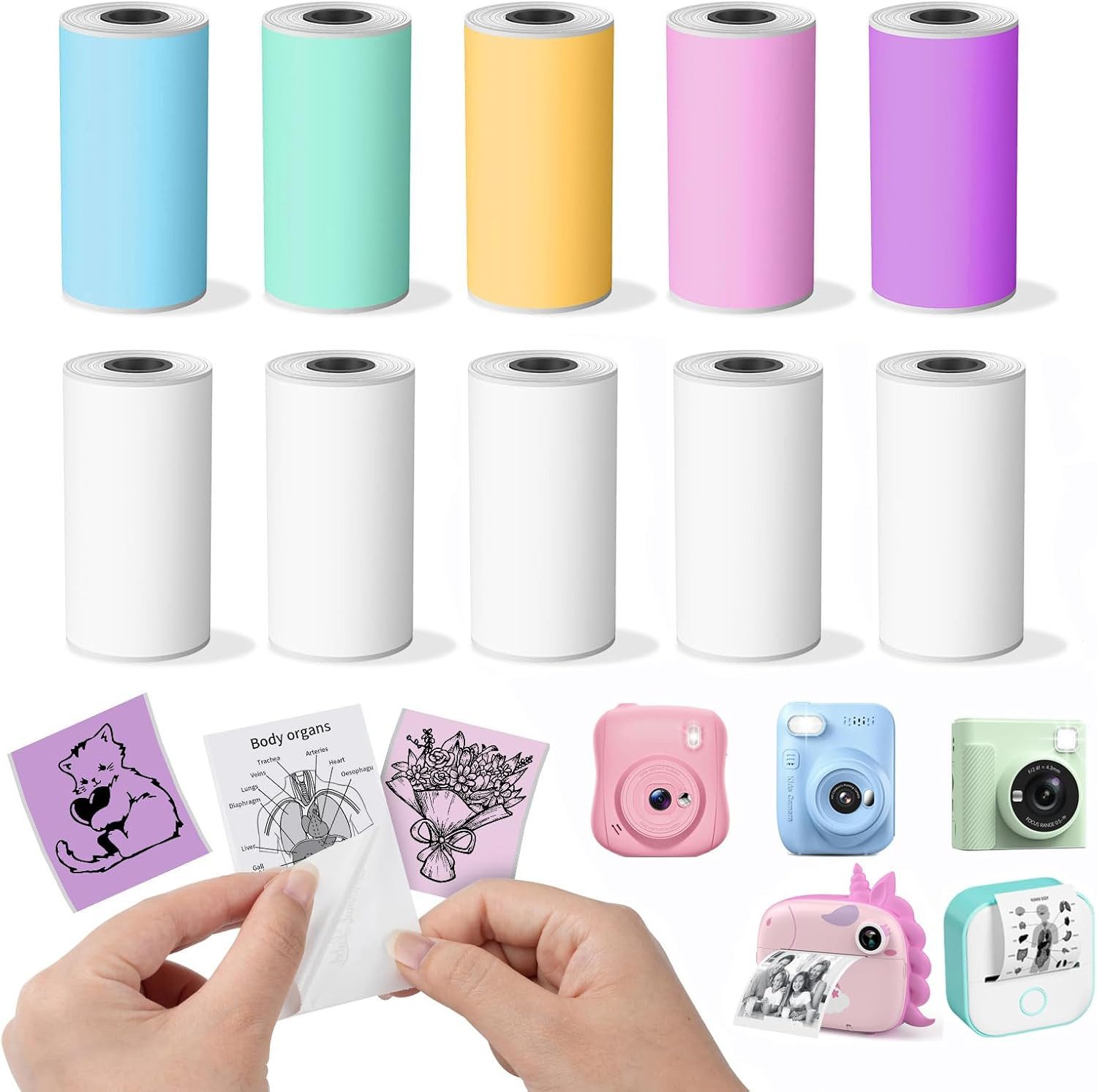 FELIXLEO Kopierpapier Thermopapier Aufkleber Kinderkamera Mini Drucker 10 Rollen