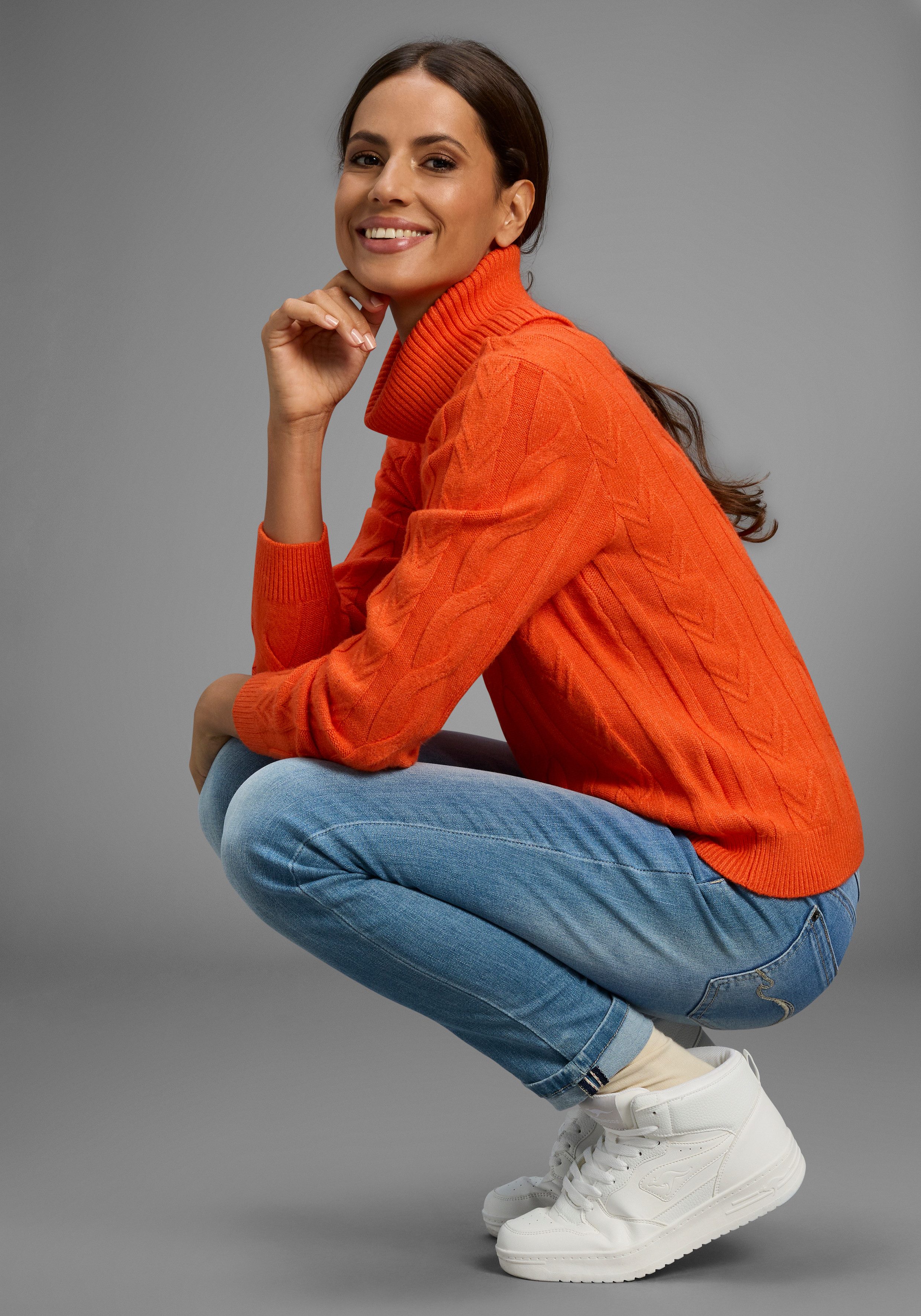 KangaROOS Rollkragenpullover mit Zopfstrickmuster