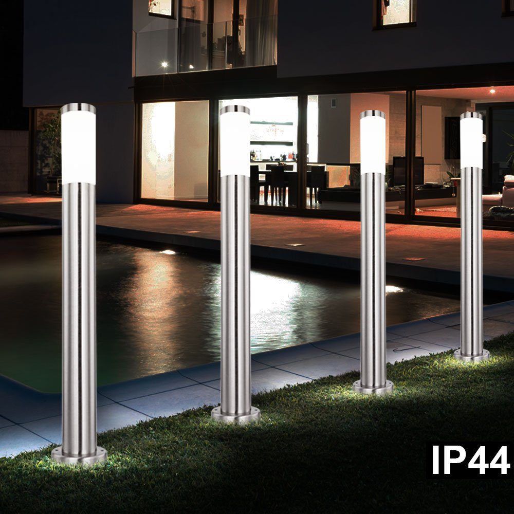 etc-shop Lampen LED LED Außen - Außen-Stehlampe, Terrassen Edelstahl Stehleuchte Sockel Strahler Wand 80 Garten silber cm Wege