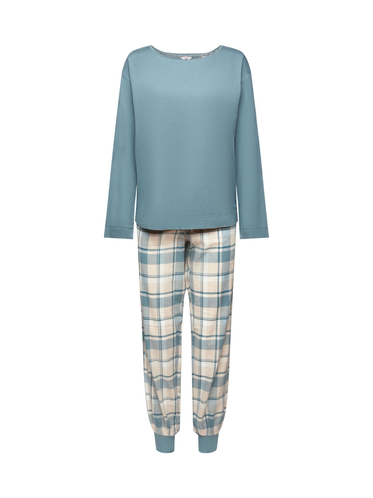 Esprit Pyjama Pyjama-Set aus kariertem Flanell NEW TEAL BLUE