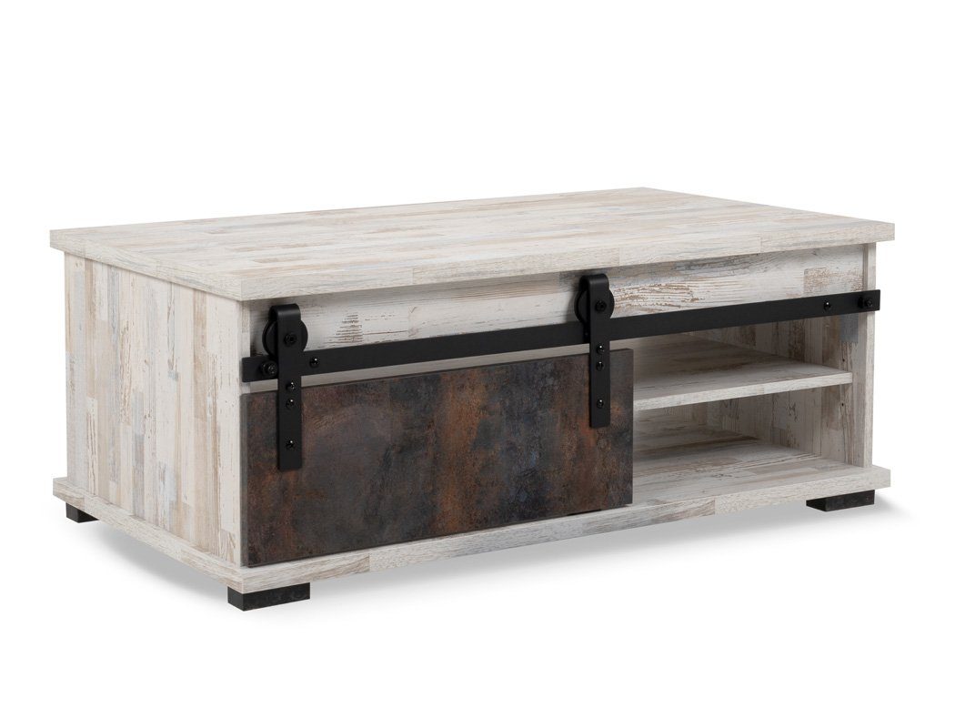 expendio Couchtisch Salvo 55A, Aratinga Kiefer / Na Pali 100x40x60 cm mit Schiebetür | Couchtische