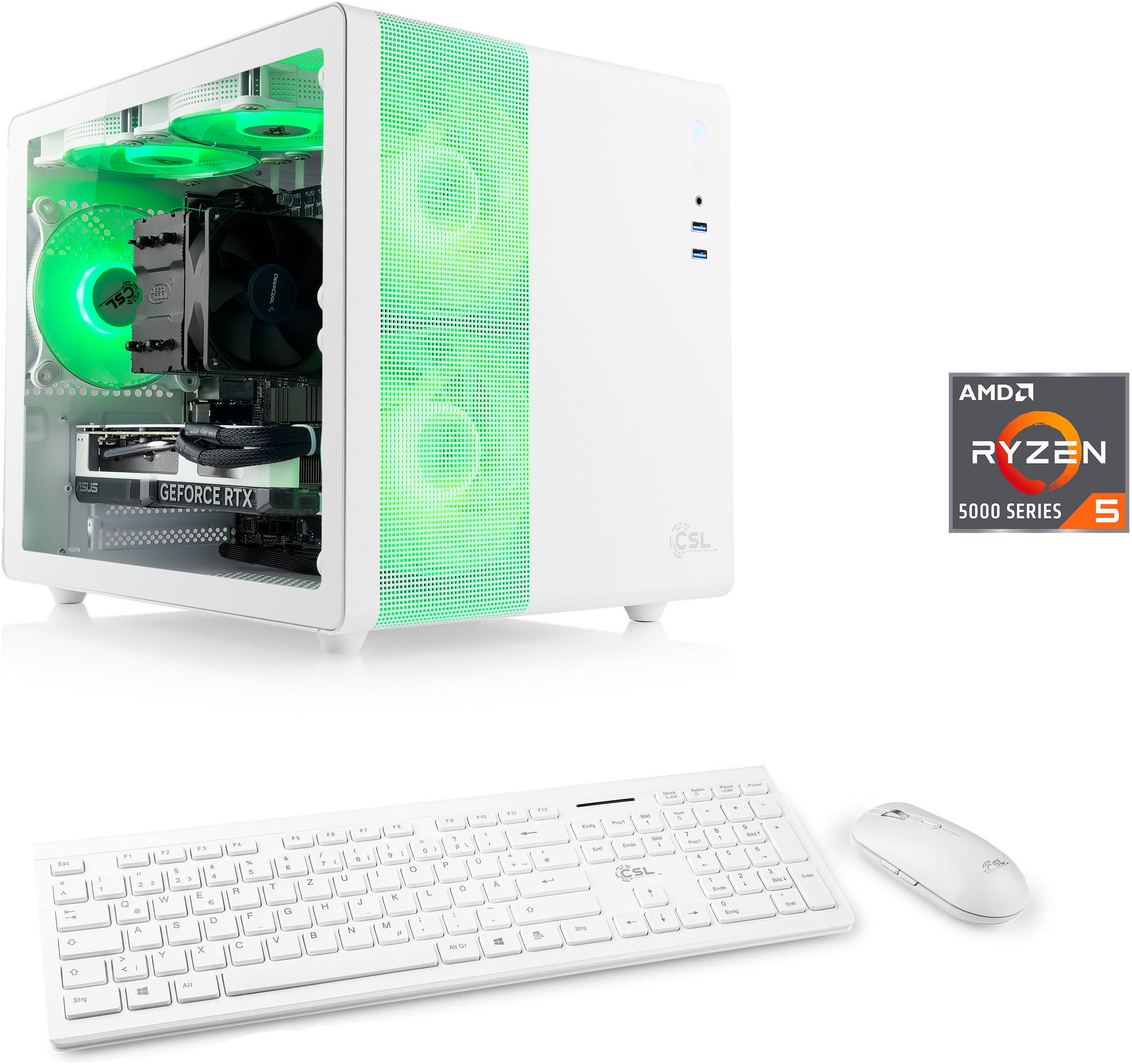 CSL Cube V24180 PC (AMD Ryzen 5 5500, GeForce RTX 4060, 16 GB RAM, 500 GB SSD, Luftkühlung)