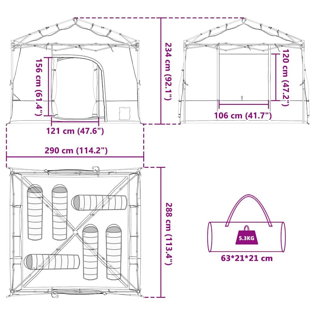 vidaXL Innenzelt Innenzelt mit Dach mit Speicher Blau 290 x 288 x 234 cm Taft, (1 tlg)