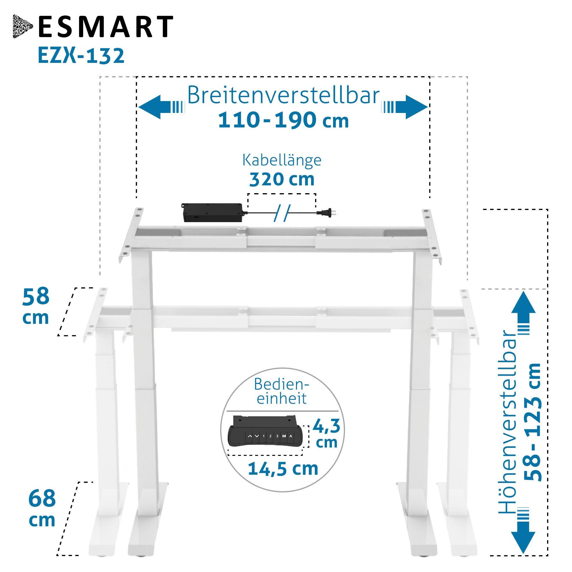 - ESMART Schreibtisch Germany, cm 123 Weiß 58 Höhe: ESMART