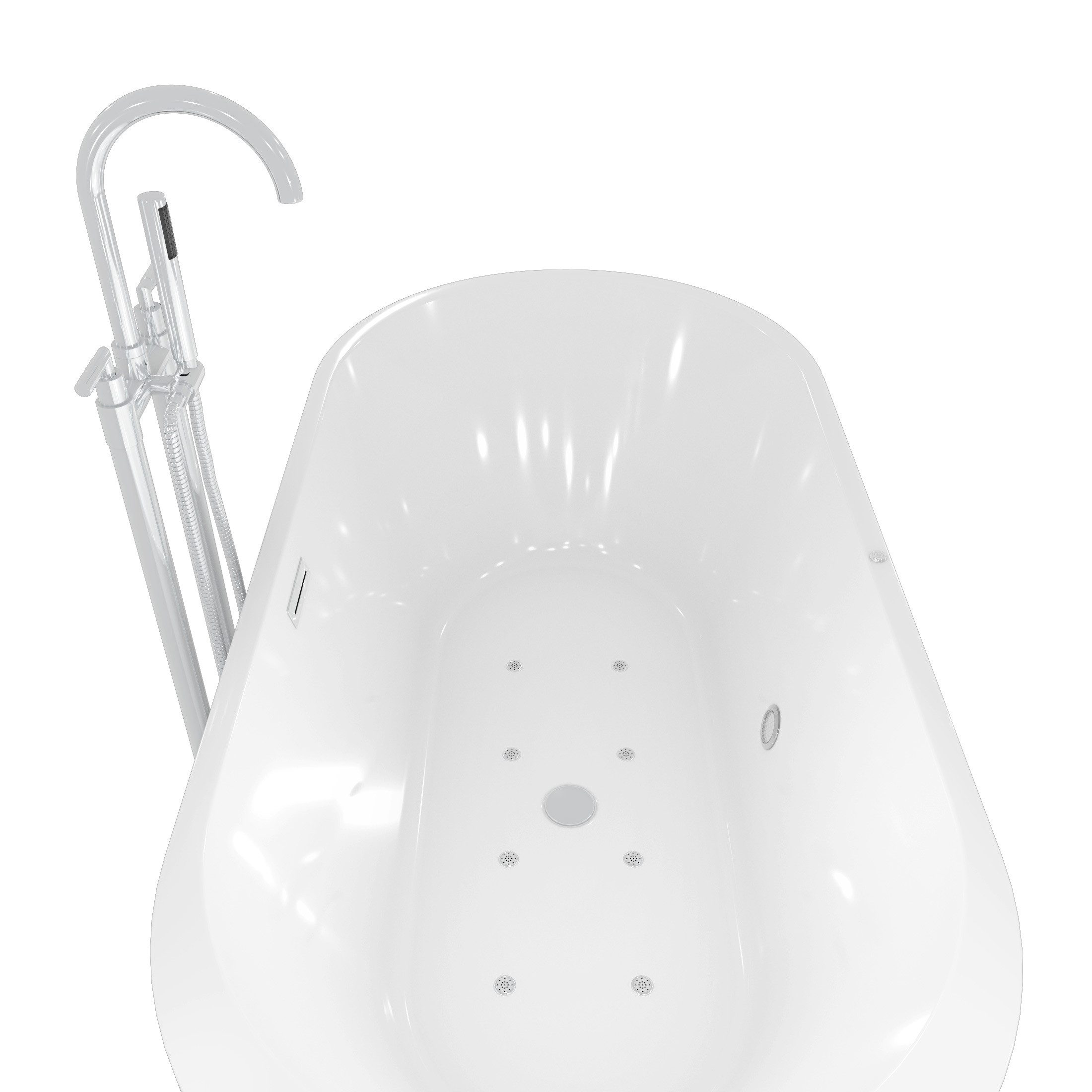 AcquaVapore Whirlpool-Badewanne Freistehende Badewanne Whirlpool F16 170x80 Luftmassage Armatur AF03, (1-tlg), mit Ablaufgarnitur