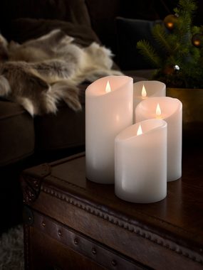 KONSTSMIDE LED-Kerze Weihnachtsdeko (1-tlg), LED Echtwachskerze, weiß, mit 3D Flamme, Ø 10 cm, Höhe: 14 cm