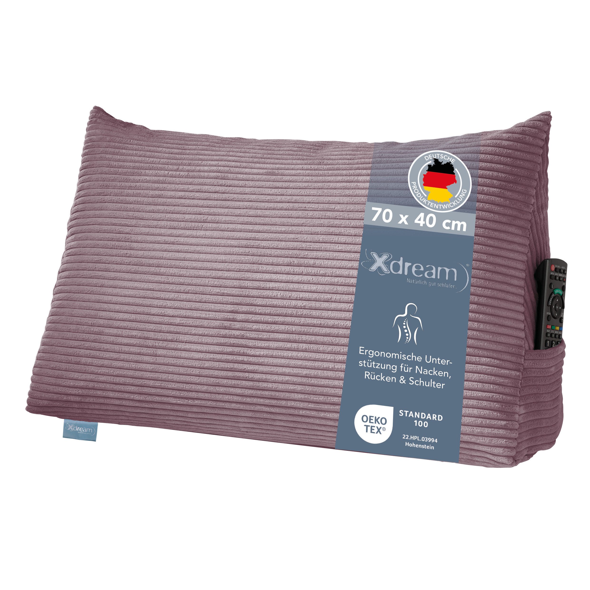 XDREAM Rückenkissen ergonomisches Keilkissen für Bett und Sofa, 1-tlg., als Kopfkissen oder Venenkissen verwendbar, mit praktischem Seitenfach