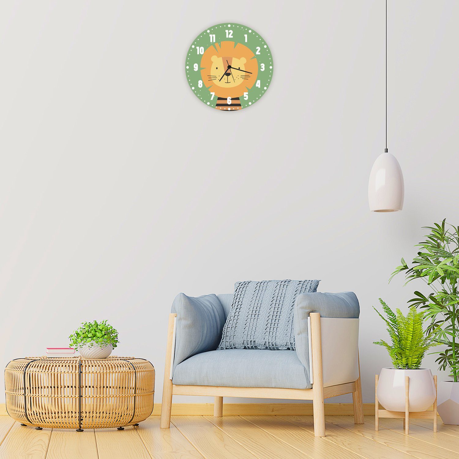 GRAVURZEILE Wanduhr für Kinder - im Löwen Design - mit UV Druck -