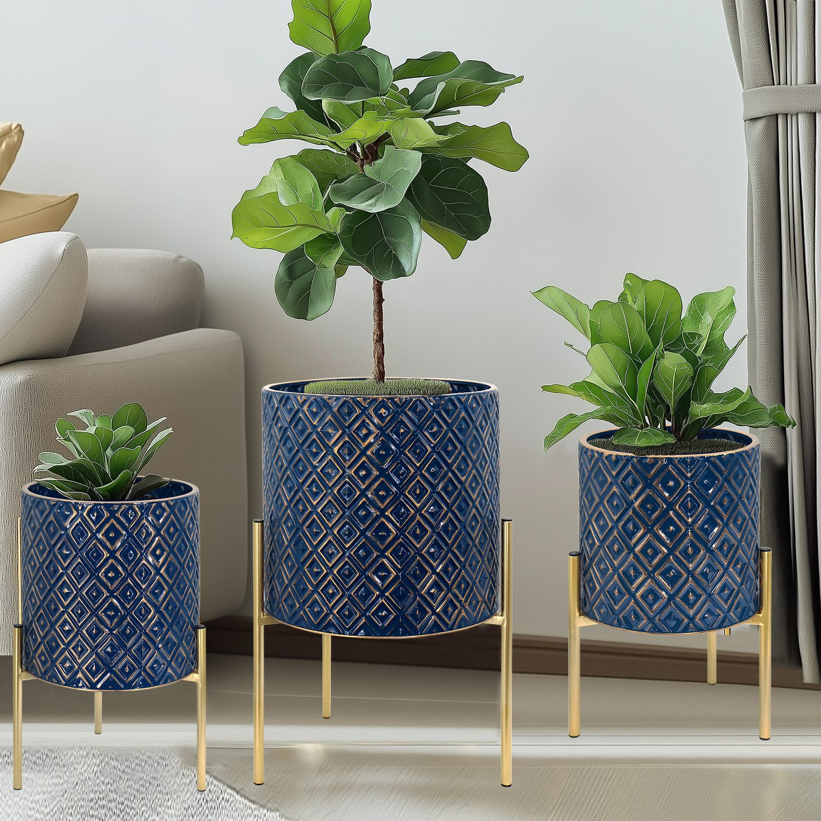 G-LEAF Blumentopf Moderne Pflanzgefäße aus Metall mit einzigartigem Rautenm günstig online kaufen