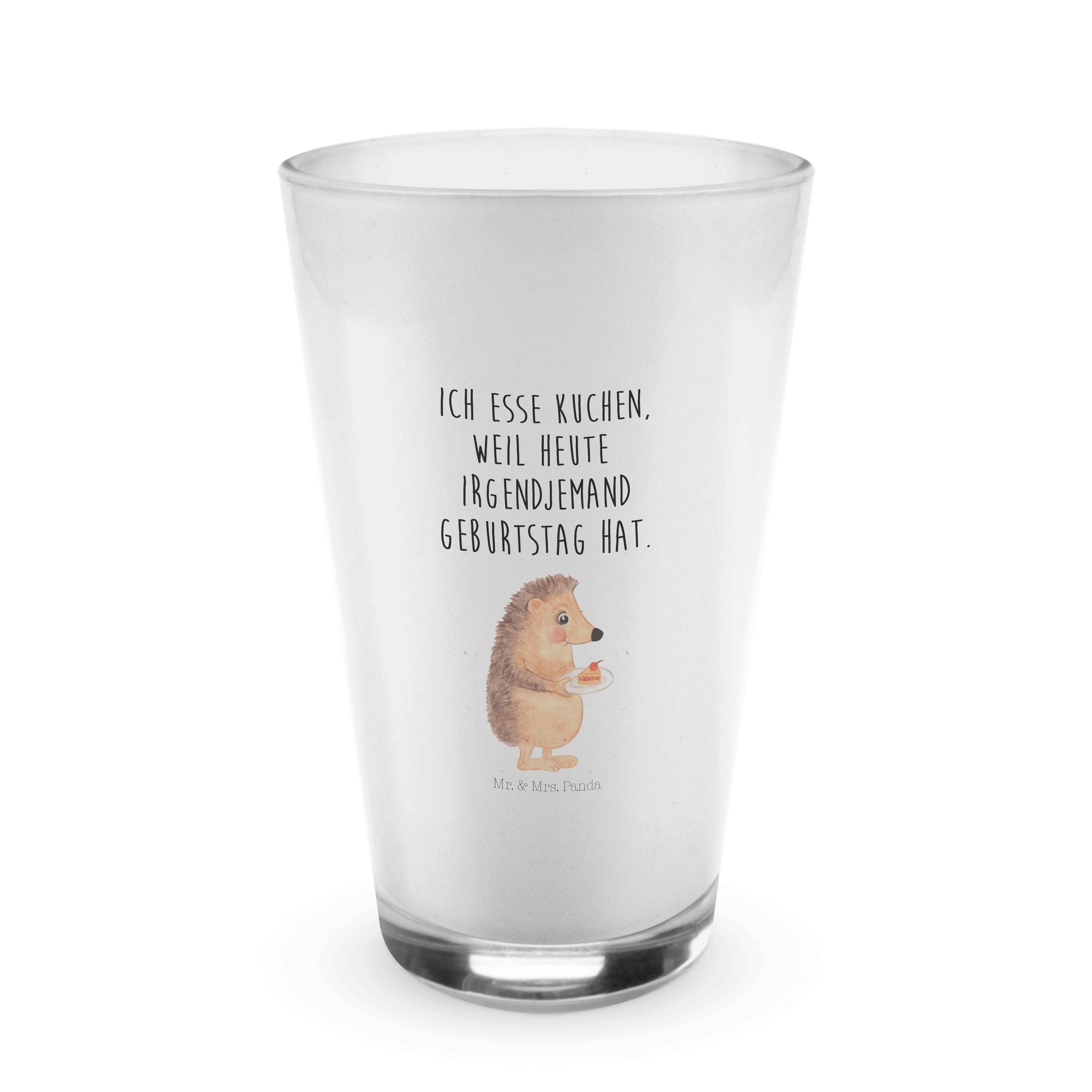 Mr. & Mrs. Panda Glas Igel mit Kuchenstück - Transparent - Geschenk, Tiere, Cappuccino Glas, Premium Glas | Gläser