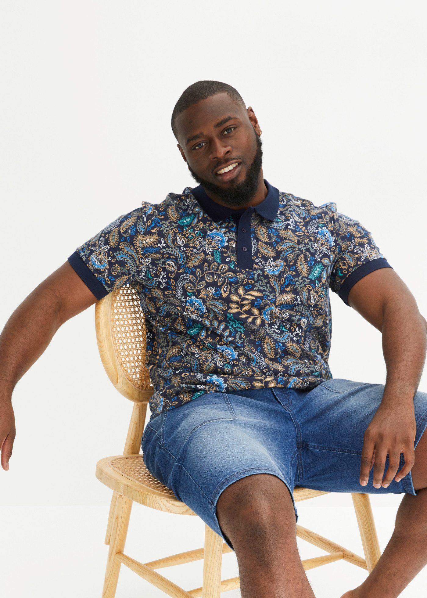 bonprix Poloshirt mit Paisley-Druck, Kurzarm-Design, Regular Fit