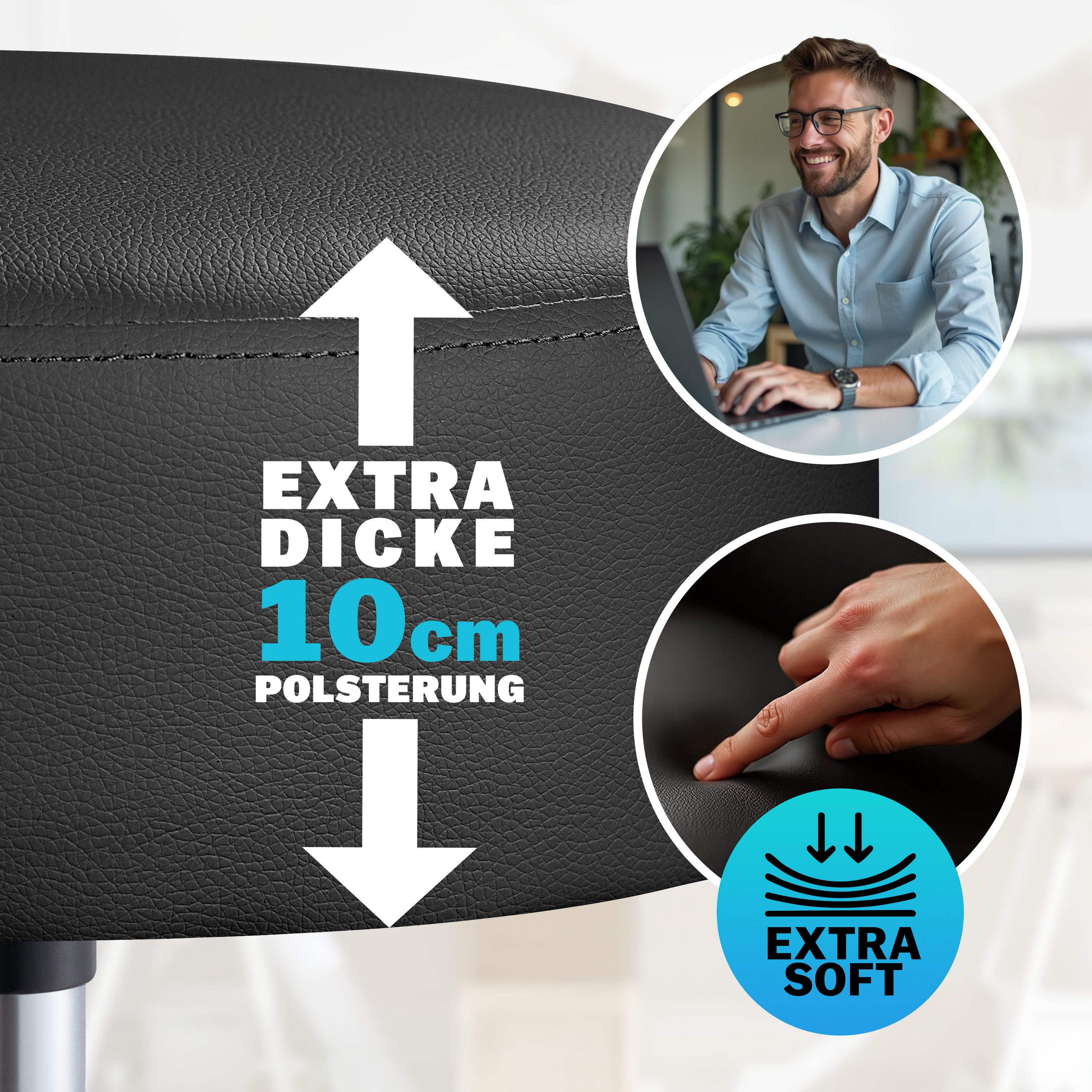 Casaria Drehhocker, Lehne Höhenverstellbar 10cm Polsterung günstig online kaufen