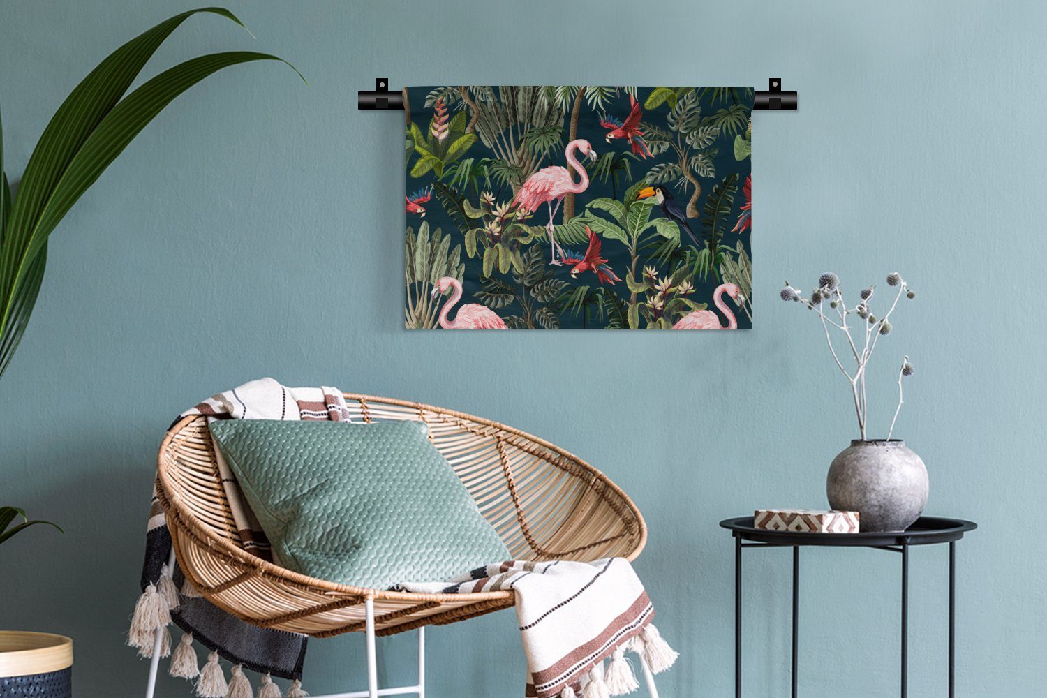 Wanddekoobjekt Schlafzimmer, Flamingo Jungtiere Muster für MuchoWow - - - Wohnzimmer, Kinderzimmer Wanddeko Kleid, Wandbehang, - - Kinder Kinder, Papagei