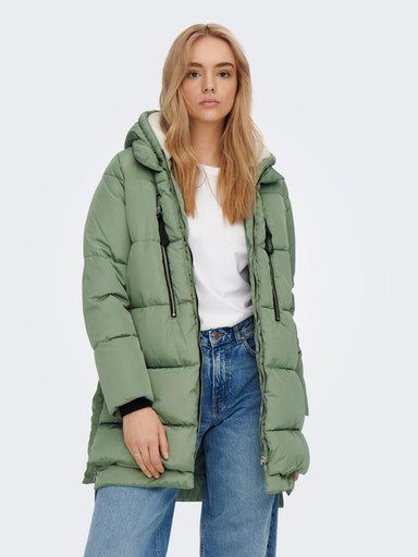 ONLY Steppmantel ONLNORA spray COAT LONG sea PUFFER mit Kapuze