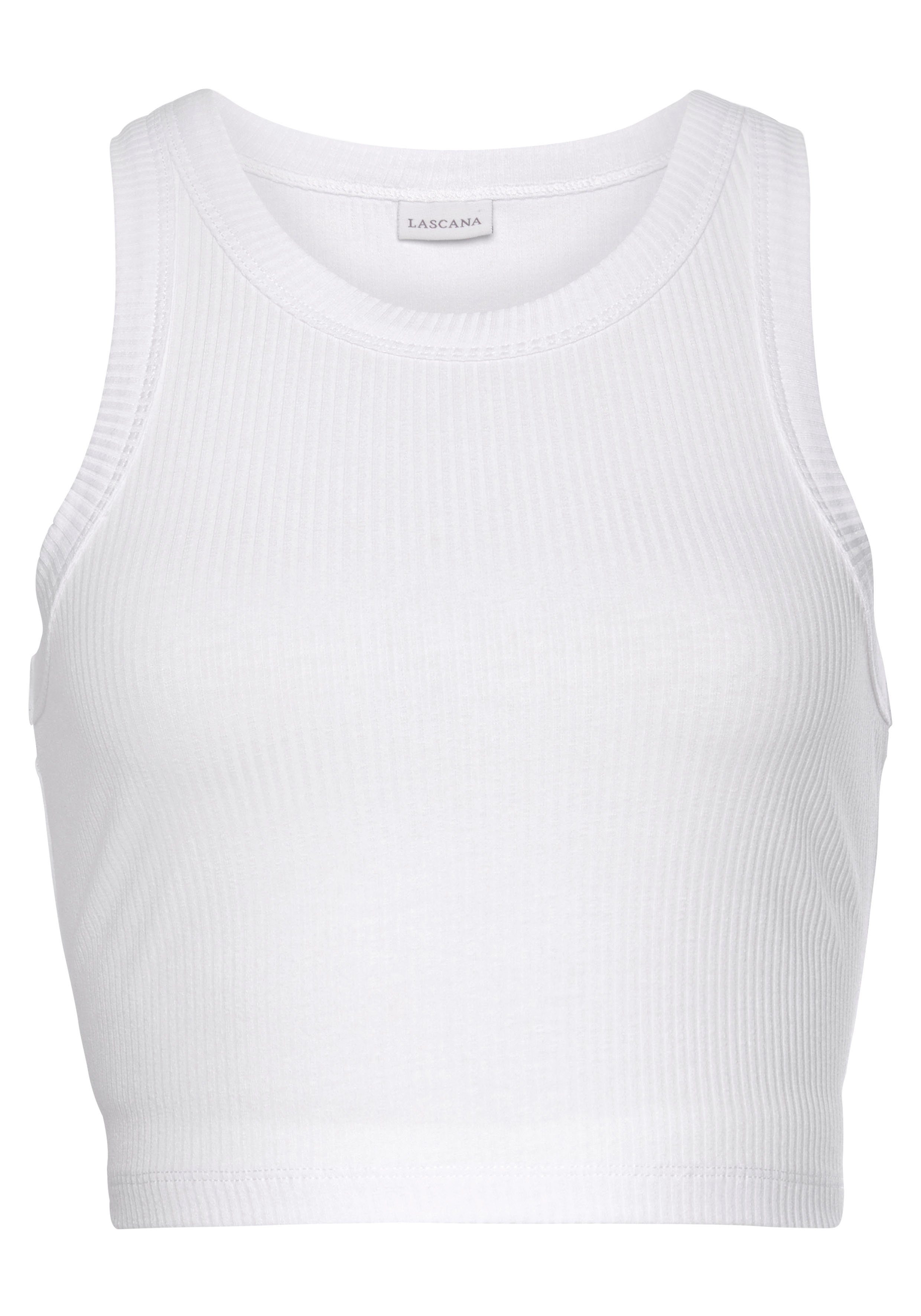 LASCANA Crop-Top aus weicher Rippware (2er-Pack) kurzes Tanktop, sommerliche Basic Tops, figurbetontes Ripptop – Bild 3 von 5
